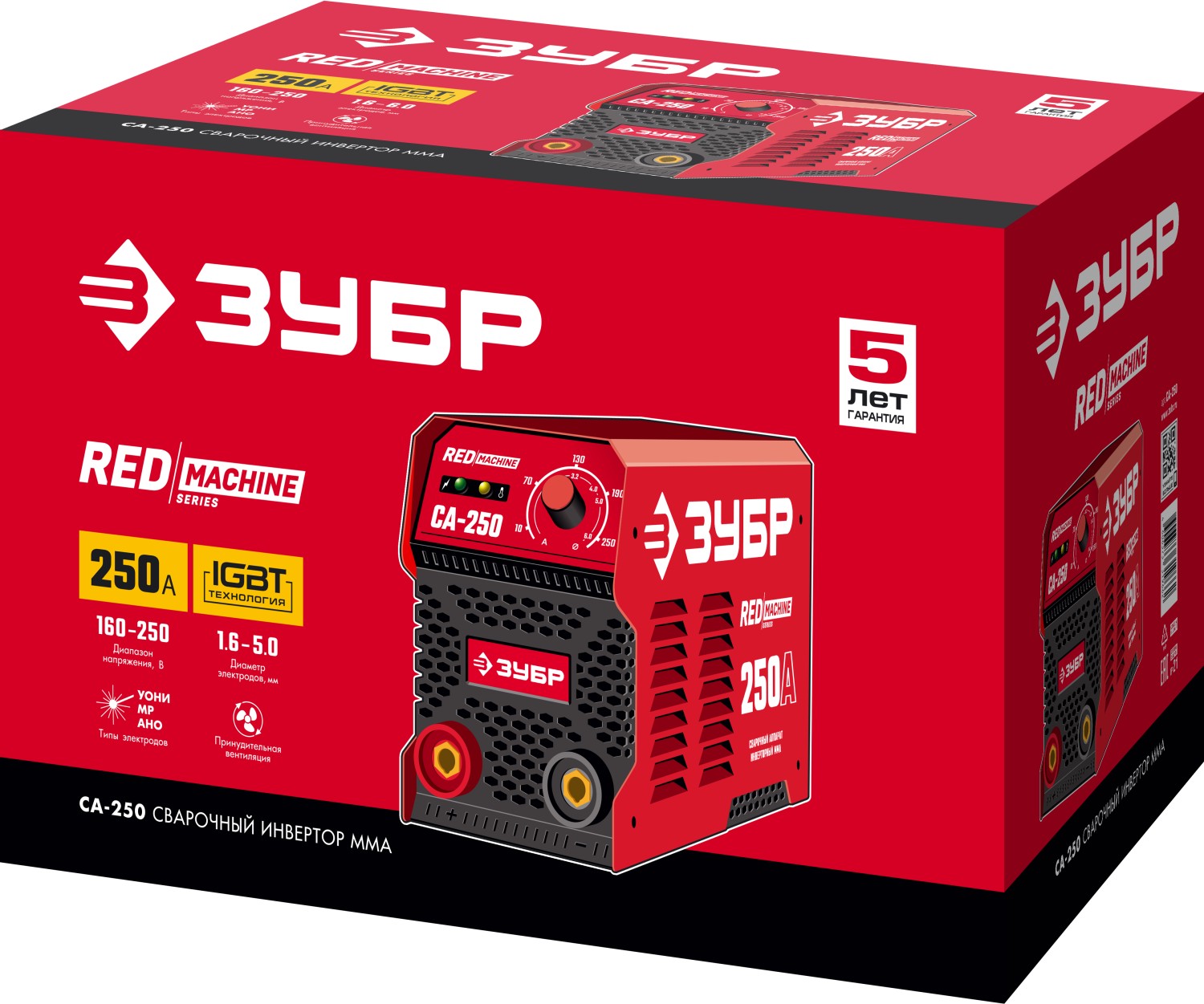 ЗУБР ММА, 250 А, RED MACHINE, сварочный аппарат инверторный, макс. электрод Ø 6.0 мм (СА-250) — фото 11