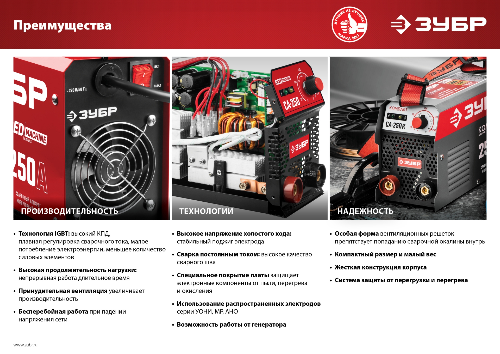 ЗУБР ММА, 250 А, RED MACHINE, сварочный аппарат инверторный, макс. электрод Ø 6.0 мм (СА-250) — фото 13