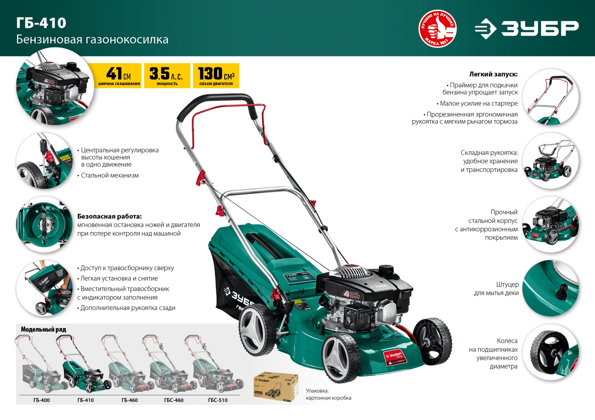 ЗУБР 410 мм, 3.5 л.с., бензиновая газонокосилка (ГБ-410) — фото 21