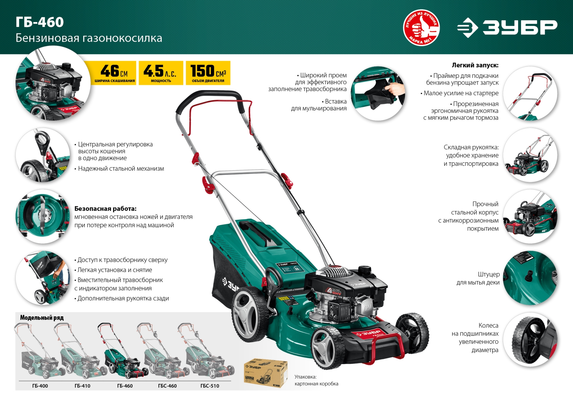 ЗУБР 460 мм, 4.5 л.с., бензиновая газонокосилка (ГБ-460) — фото 23