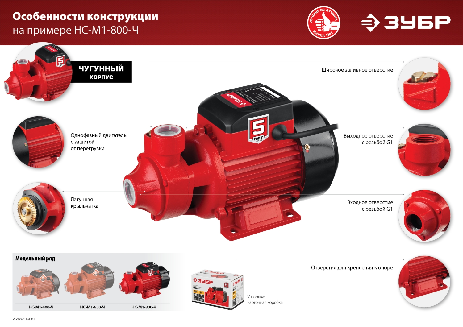 ЗУБР 800 Вт , поверхностный вихревой насос, корпус из чугуна (НС-М1-800-Ч) — фото 16