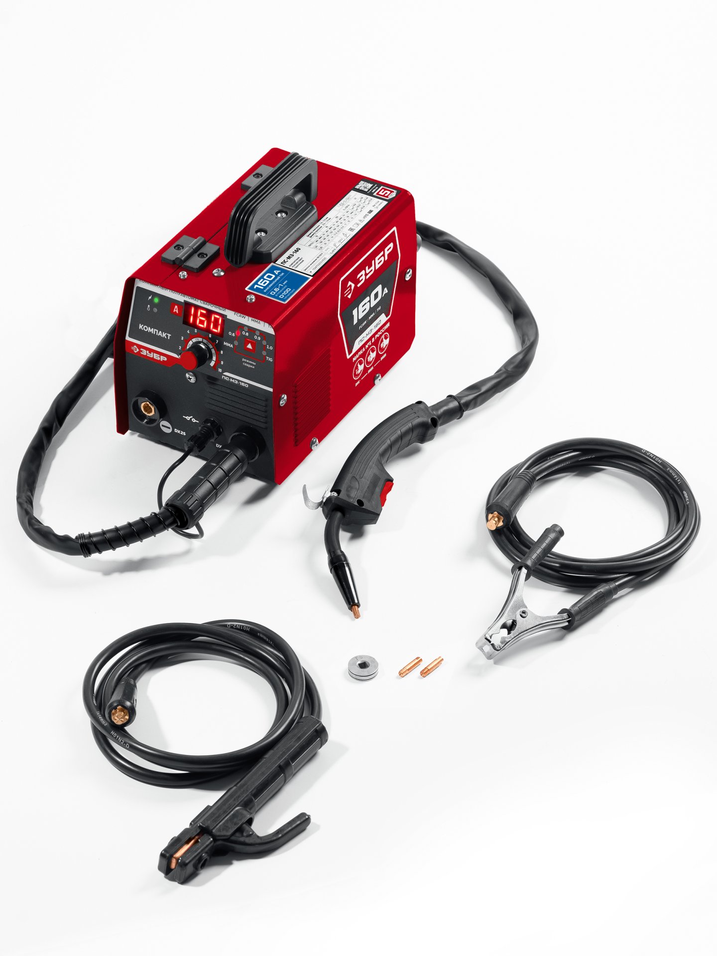 ЗУБР КОМПАКТ, FCAW, MMA, TIG, 160 А, полуавтомат сварочный, без газа, горелка ПС-160 (ПС-М3-160) — фото 12