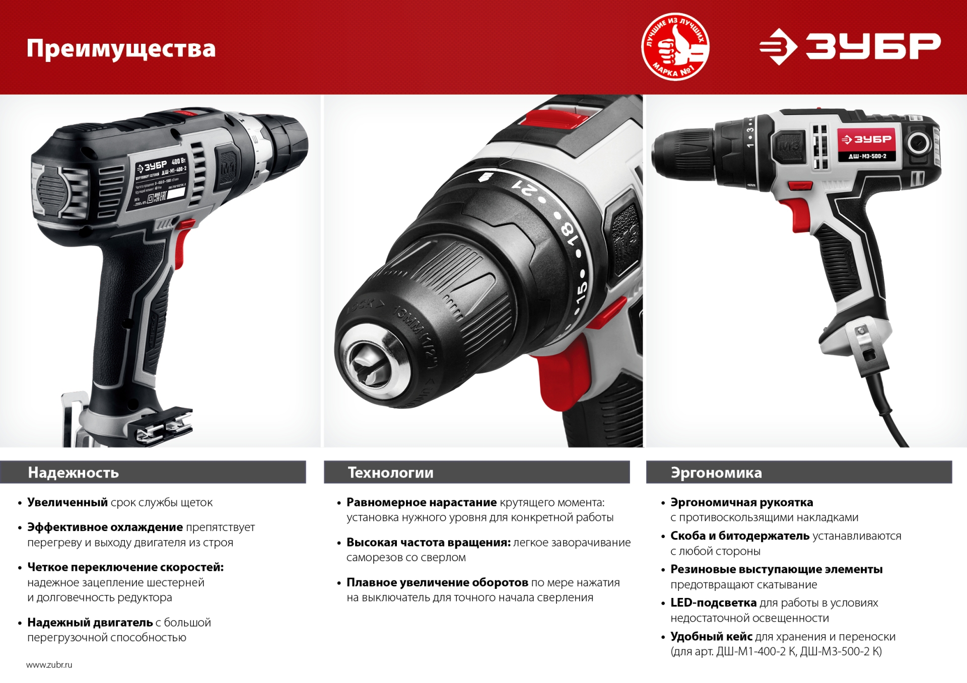 ЗУБР 500 Вт, 45 Н·м, сетевая дрель-шуруповерт (ДШ-М3-500-2) — фото 10