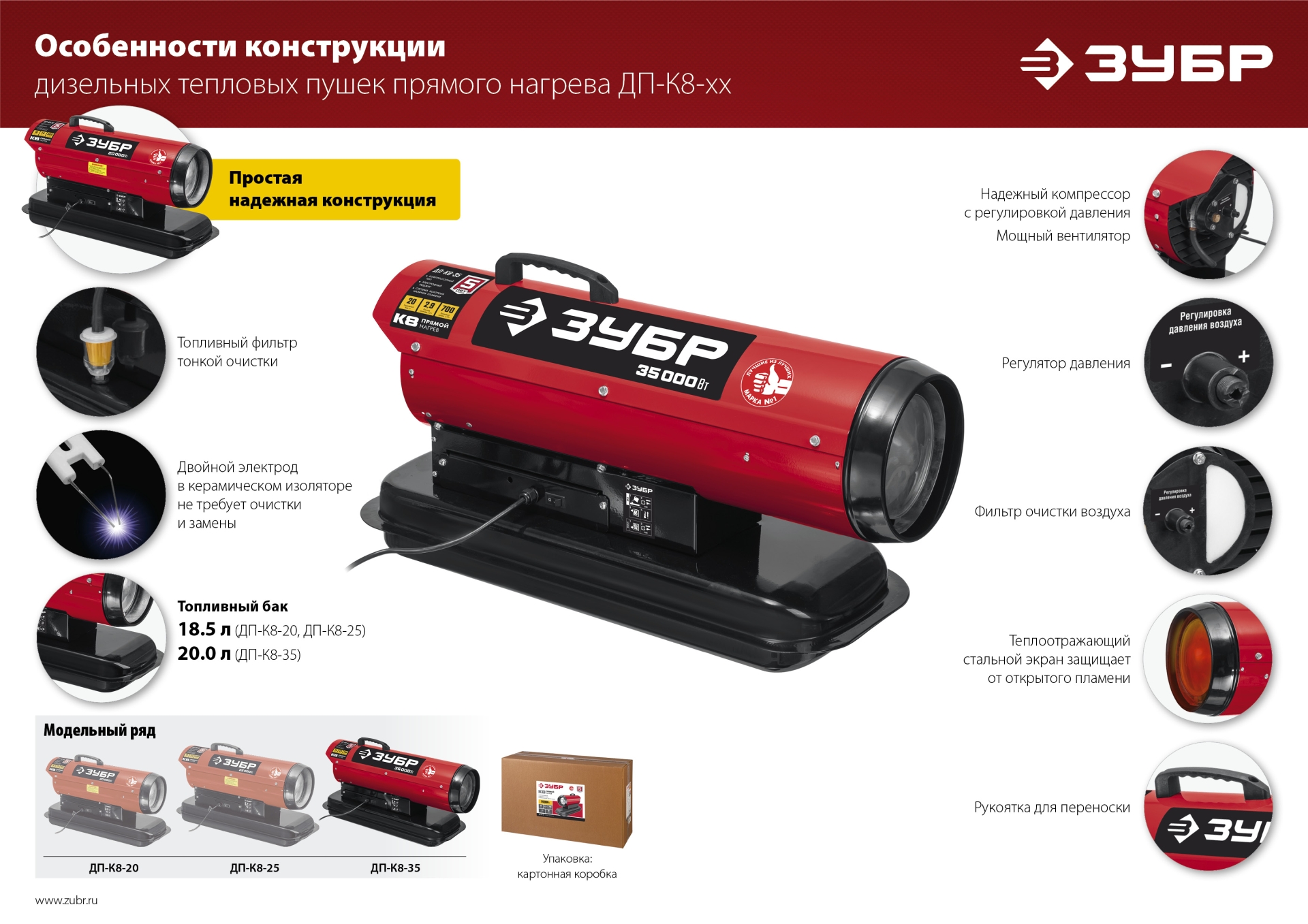 ЗУБР 20 кВт, дизельная тепловая пушка, прямой нагрев (ДП-К8-20) — фото 16