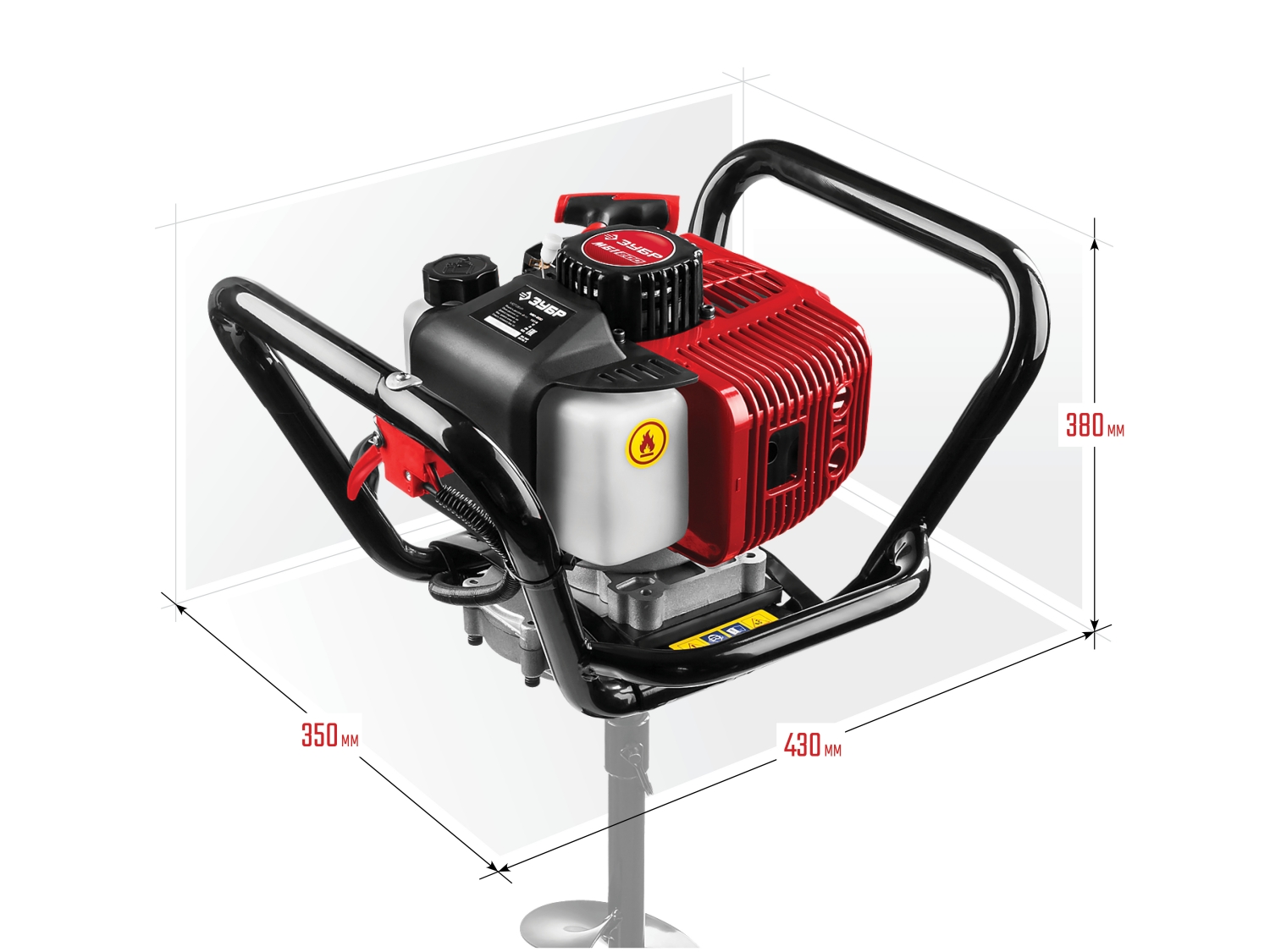 ЗУБР d 60 - 200 мм, 52 см3, 1 оператор, мотобур (бензобур) (МБ1-200) — фото 3
