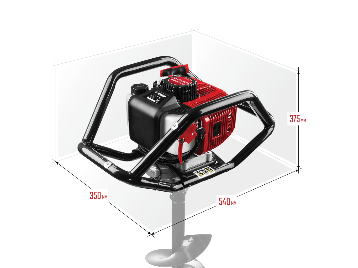ЗУБР d 60 - 250 мм, 52 см3, 2 оператора, мотобур (бензобур) (МБ2-250) — фото 3