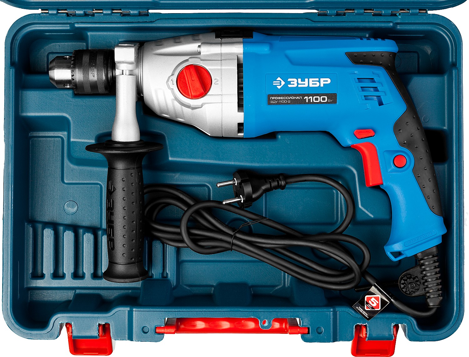 ЗУБР 1100 Вт, 13 мм, 2 скорости, ударная дрель, мет. корпус, Профессионал (ЗДУ-1100-2 ЭРМКМ2) — фото 11