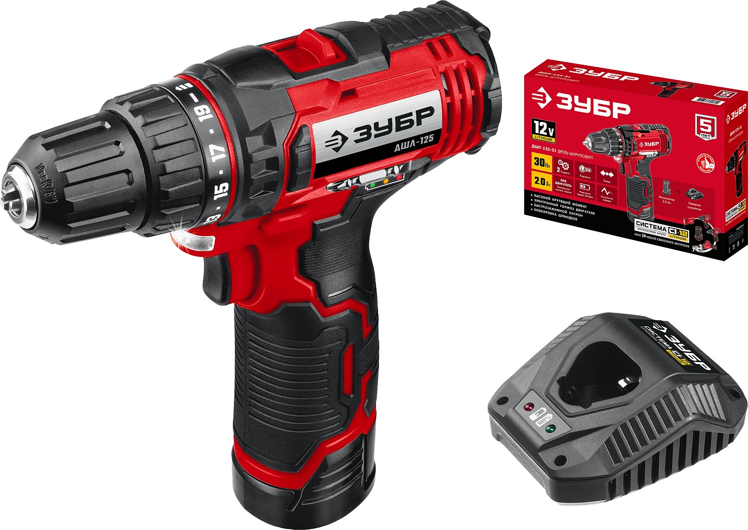 ЗУБР С1-12, 12 В, 80 мм, 1 АКБ (2 А·ч), сабельная пила (СПЛ-125-21)