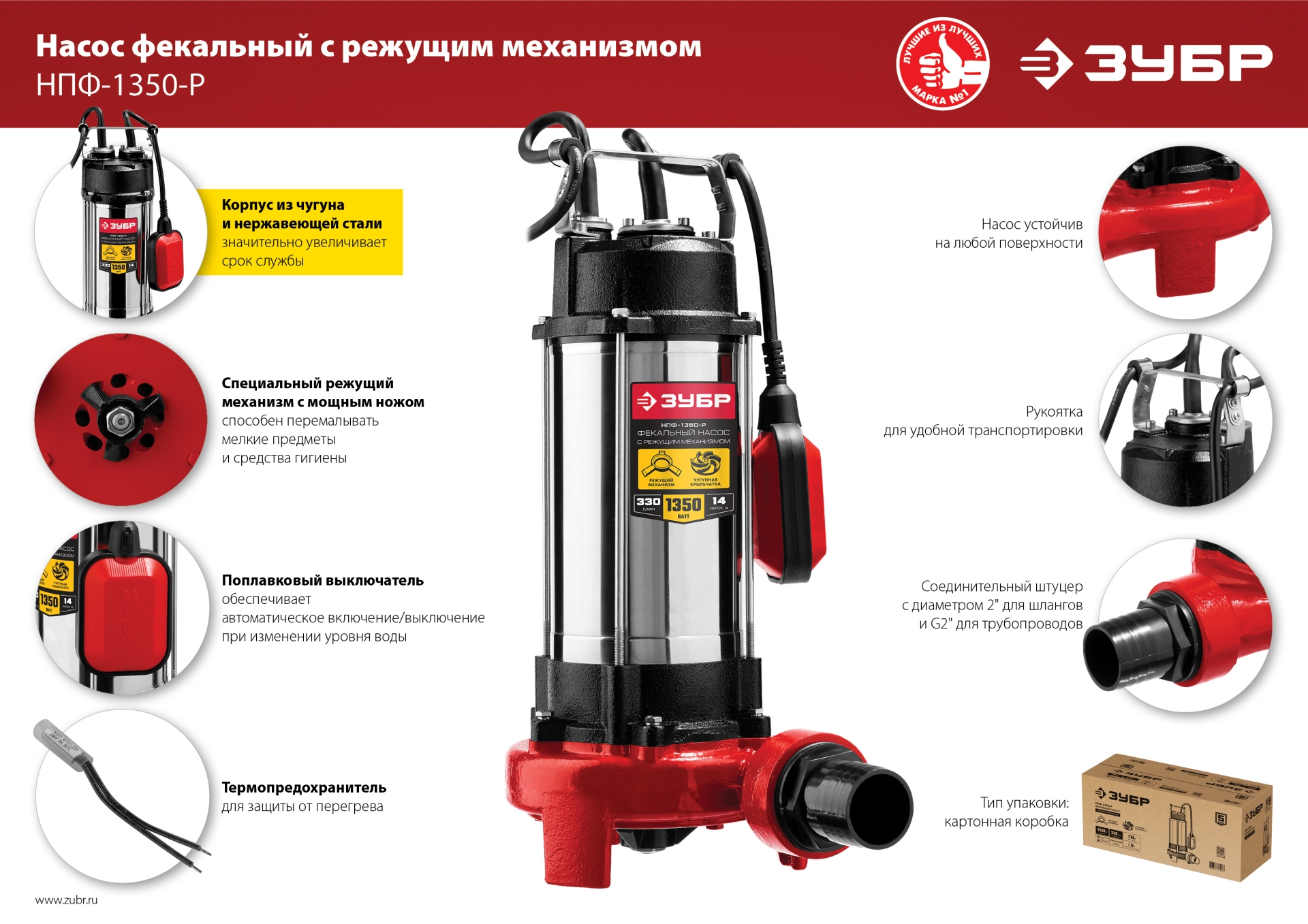 ЗУБР 1350 Вт, фекальный насос с режущим механизмом (НПФ-1350-Р) — фото 20