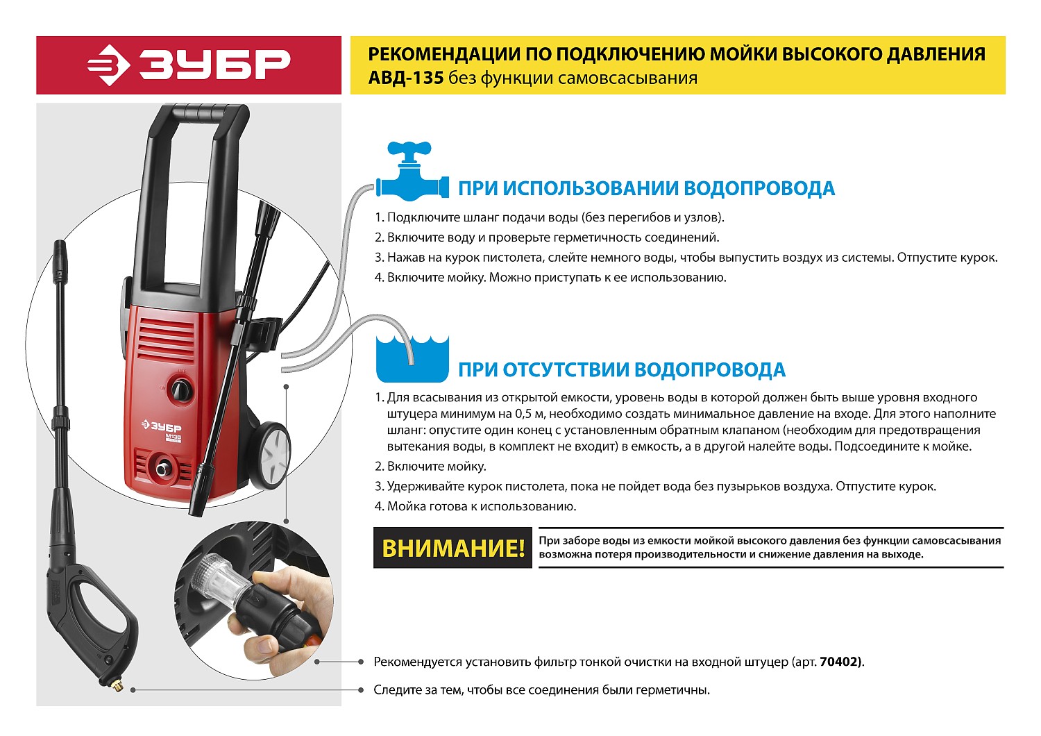 ЗУБР 135 Атм, 1600 Вт, мойка высокого давления (АВД-135) — фото 11