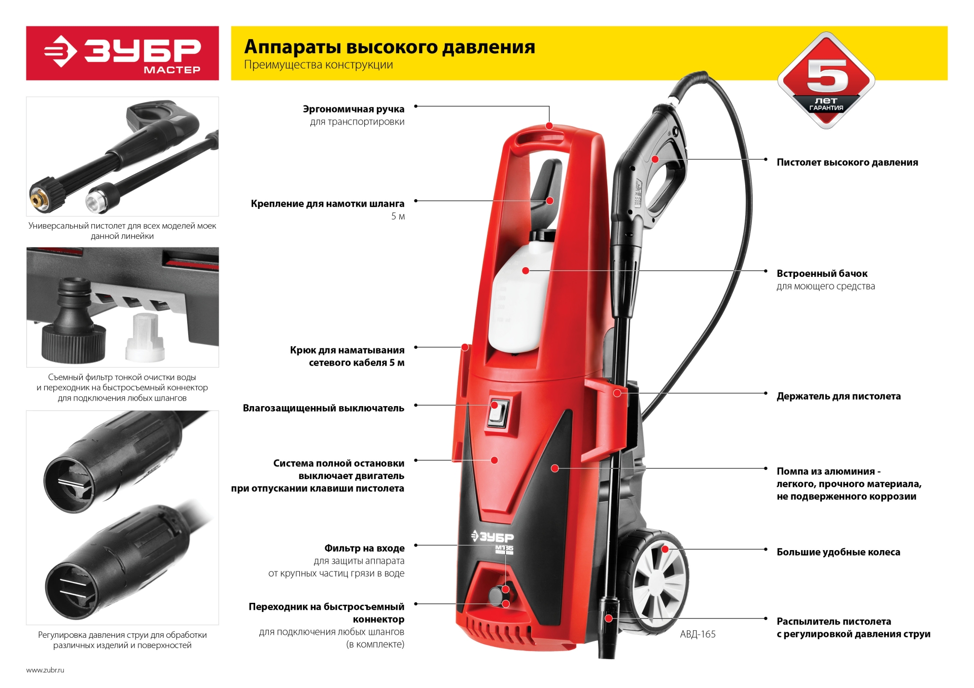 ЗУБР 135 Атм, 1600 Вт, мойка высокого давления (АВД-135) — фото 15