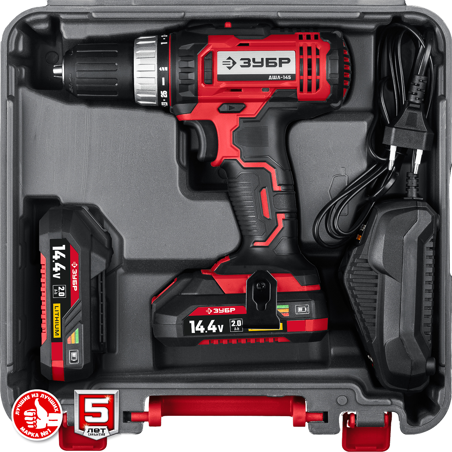 ЗУБР С1, 14.4 В, 35 Н·м, 2 АКБ (2 А·ч), дрель-шуруповерт, кейс (ДШЛ-145-22) — фото 15