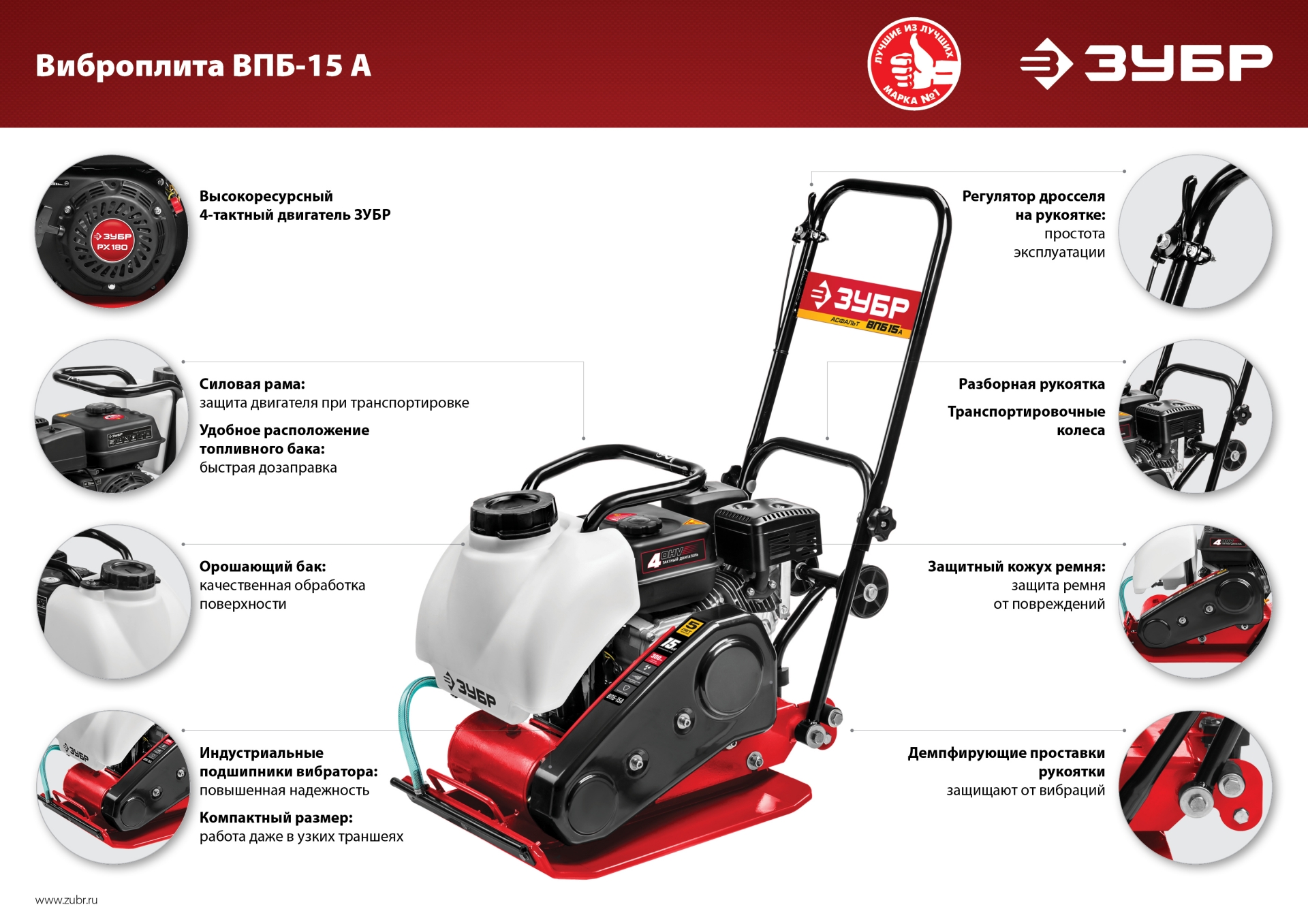ЗУБР 15 кН, 80 кг, бензиновая виброплита (ВПБ-15 А) — фото 21