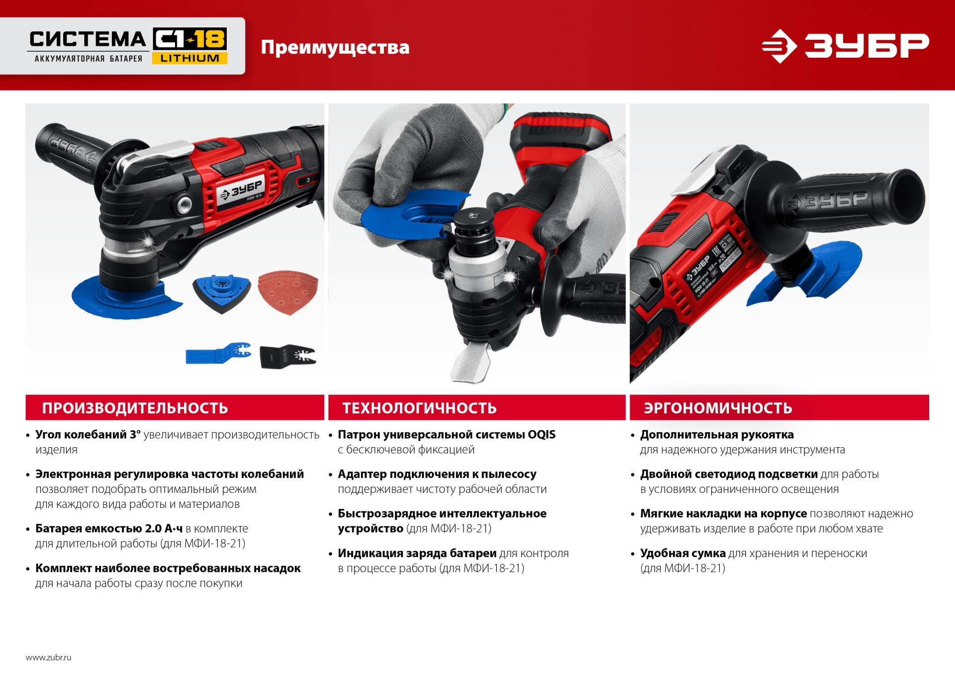 ЗУБР C1-18, 18 В, OQIS, без АКБ, реноватор, набор насадок (МФИ-18 Н) — фото 12