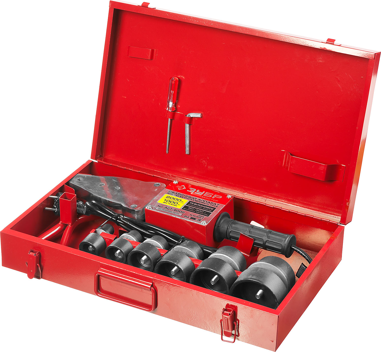 ЗУБР 2000 / 1000 Вт, паяльник для полипропиленовых труб, 6 насадок в комплекте (АСТ-2000) — фото 3