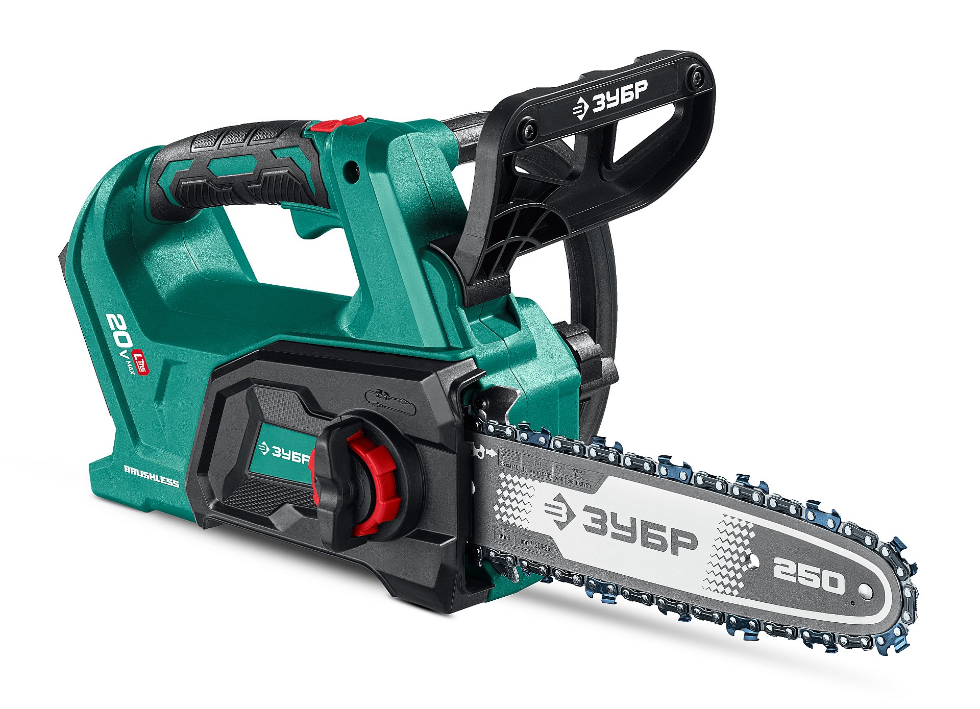 ЗУБР 20 В, 250 мм шина, без АКБ (LMS), пила цепная аккумуляторная (ПЦБ-2025)
