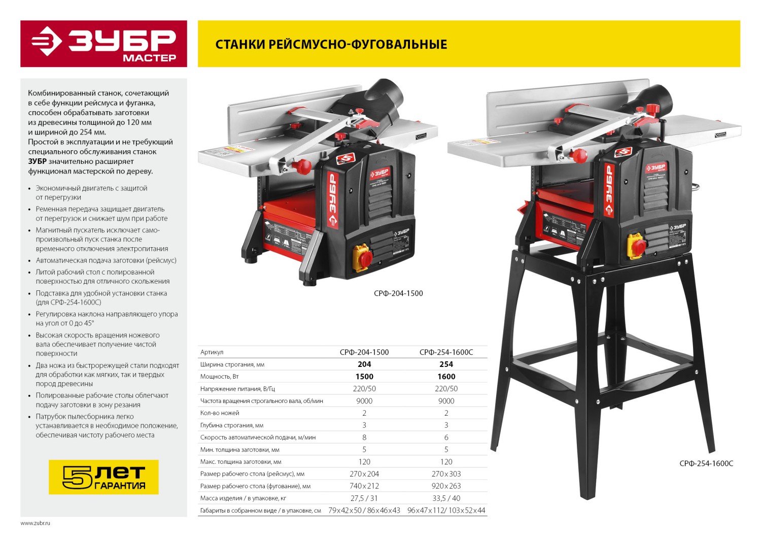 ЗУБР 204 мм, 1500 Вт, фуговально - рейсмусовый станок (СРФ-204-1500) — фото 22
