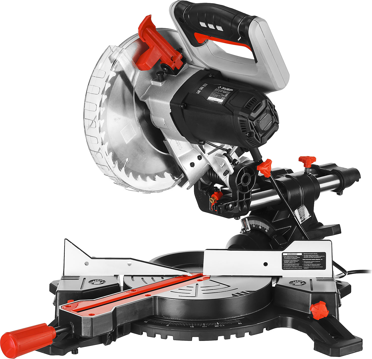 ЗУБР ЗПТ-210-1600 ПЛ пила торцовочная с протяжкой, d 210 х 30 мм, 1600 Вт — фото 7