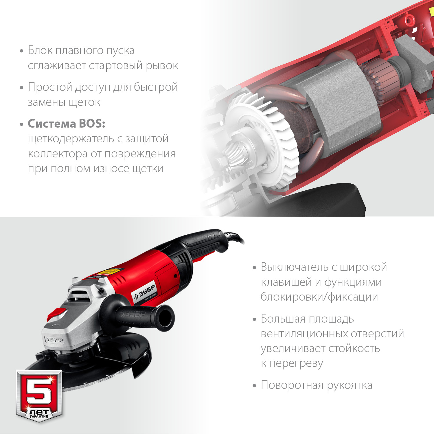 ЗУБР 2400 Вт, d230 мм, УШМ (УШМ-230-2405 П) — фото 7