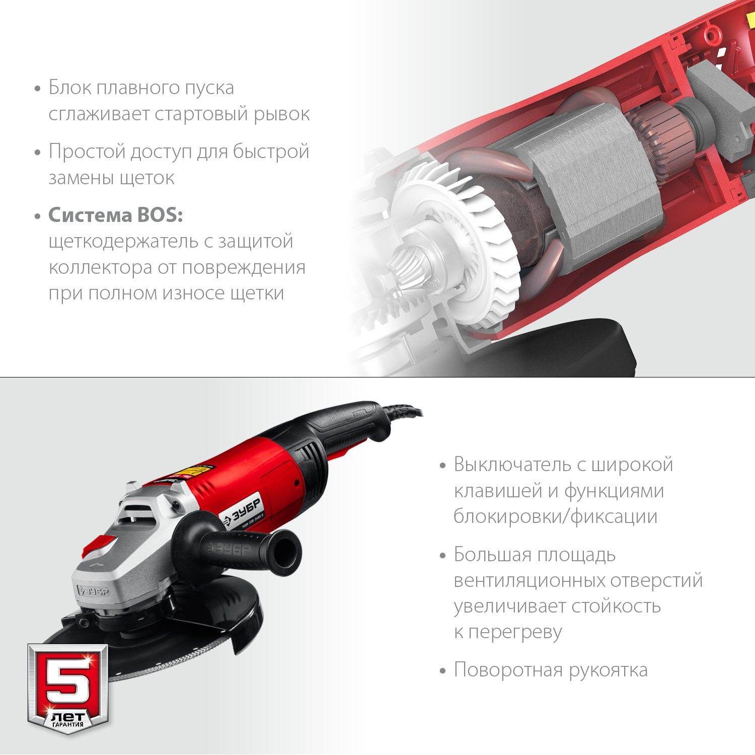 ЗУБР 2600 Вт, d230 мм, УШМ (УШМ-230-2605 П) — фото 7