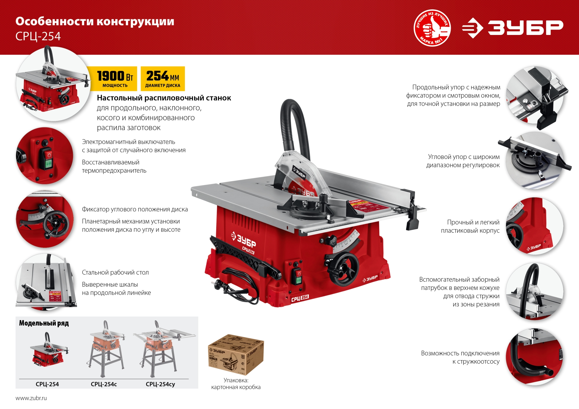 ЗУБР d 254 мм, 1900 Вт, настольный распиловочный станок (СРЦ-254) — фото 21