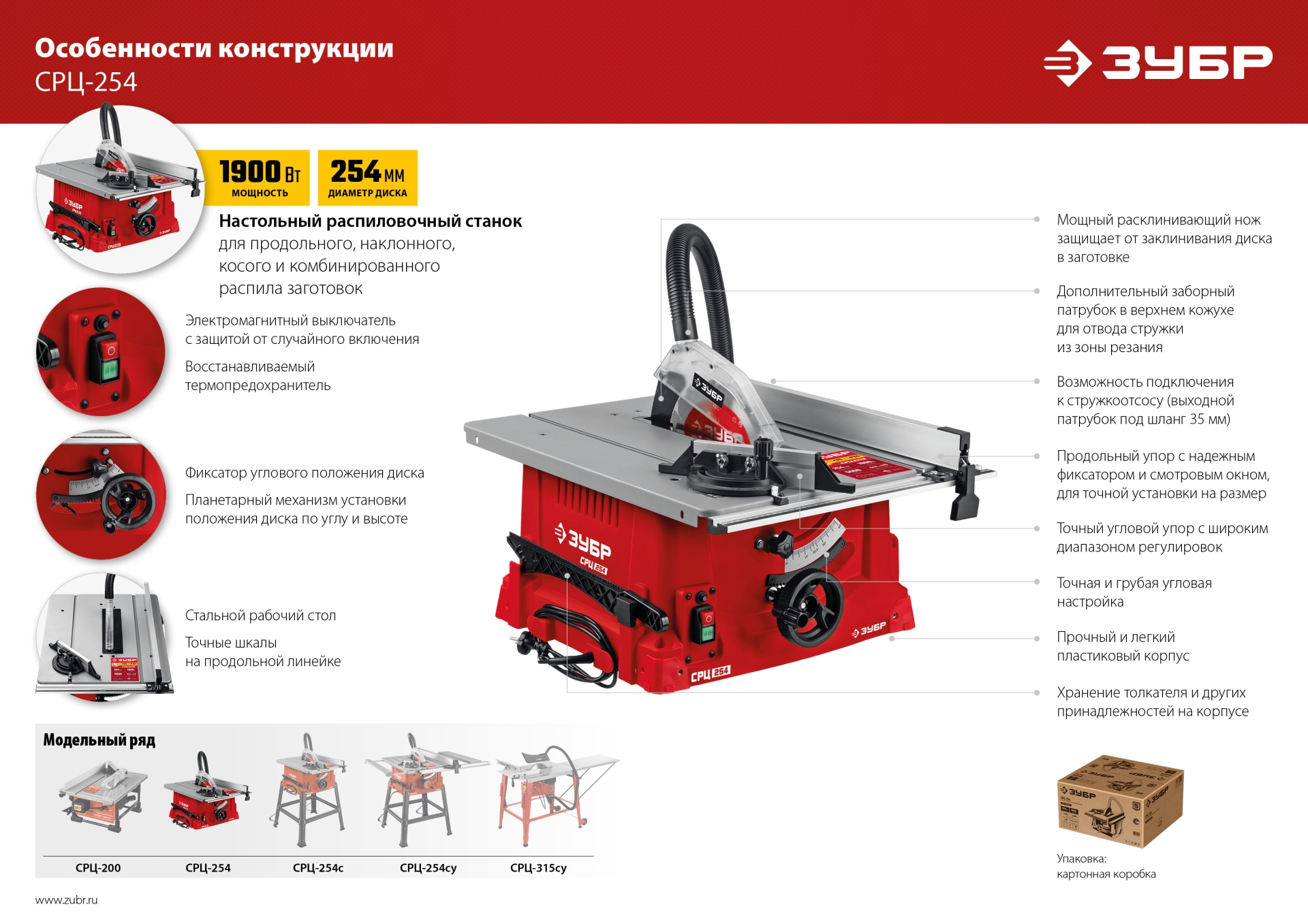 ЗУБР d 254 мм, 1900 Вт, настольный распиловочный станок (СРЦ-254) — фото 22