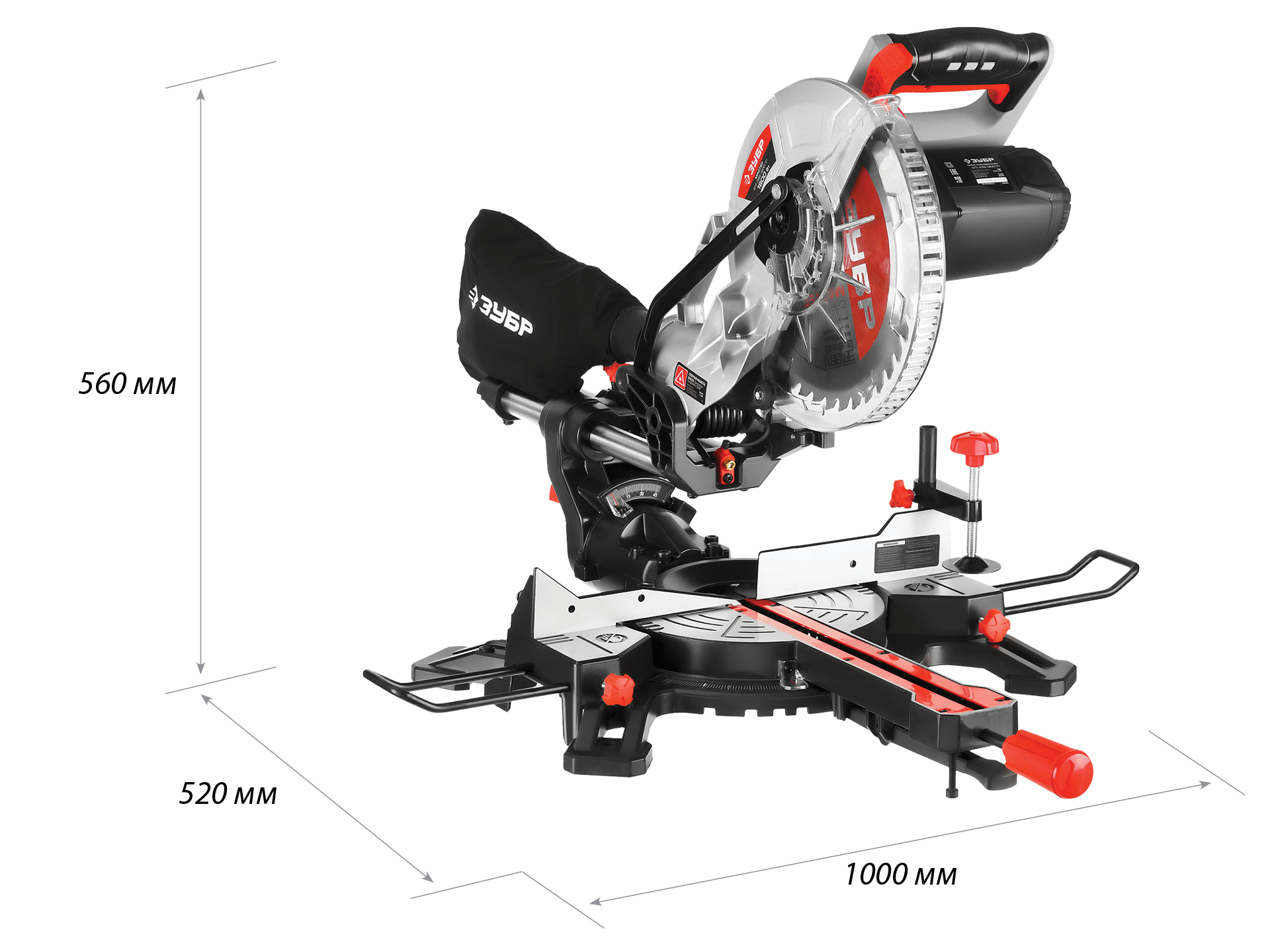 ЗУБР ЗПТ-255-1800 ПЛ пила торцовочная с протяжкой, d 255 х 30 мм, 1800 Вт — фото 3