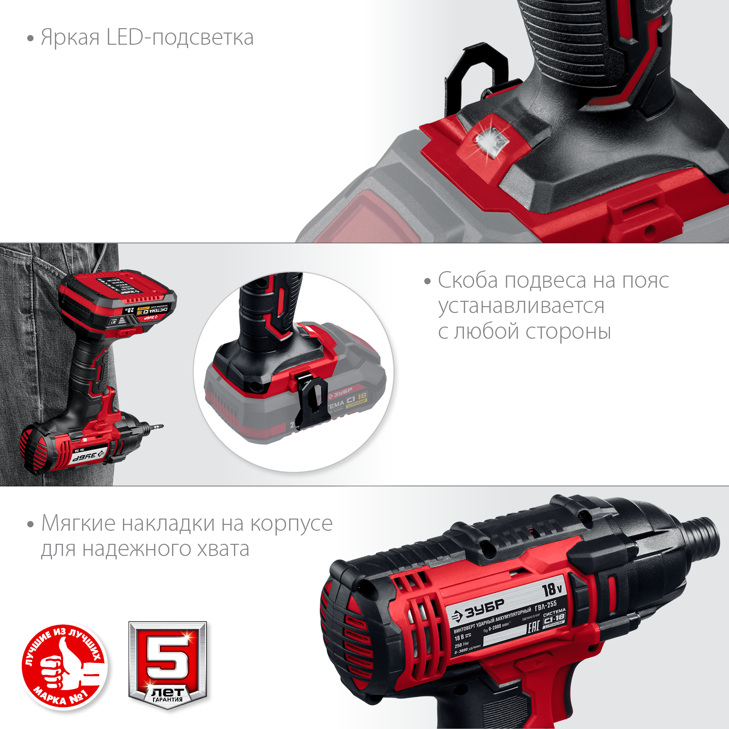 ЗУБР С1-18, 18 В, 250 Н·м, без АКБ, винтоверт ударный (ГВЛ-255) — фото 8