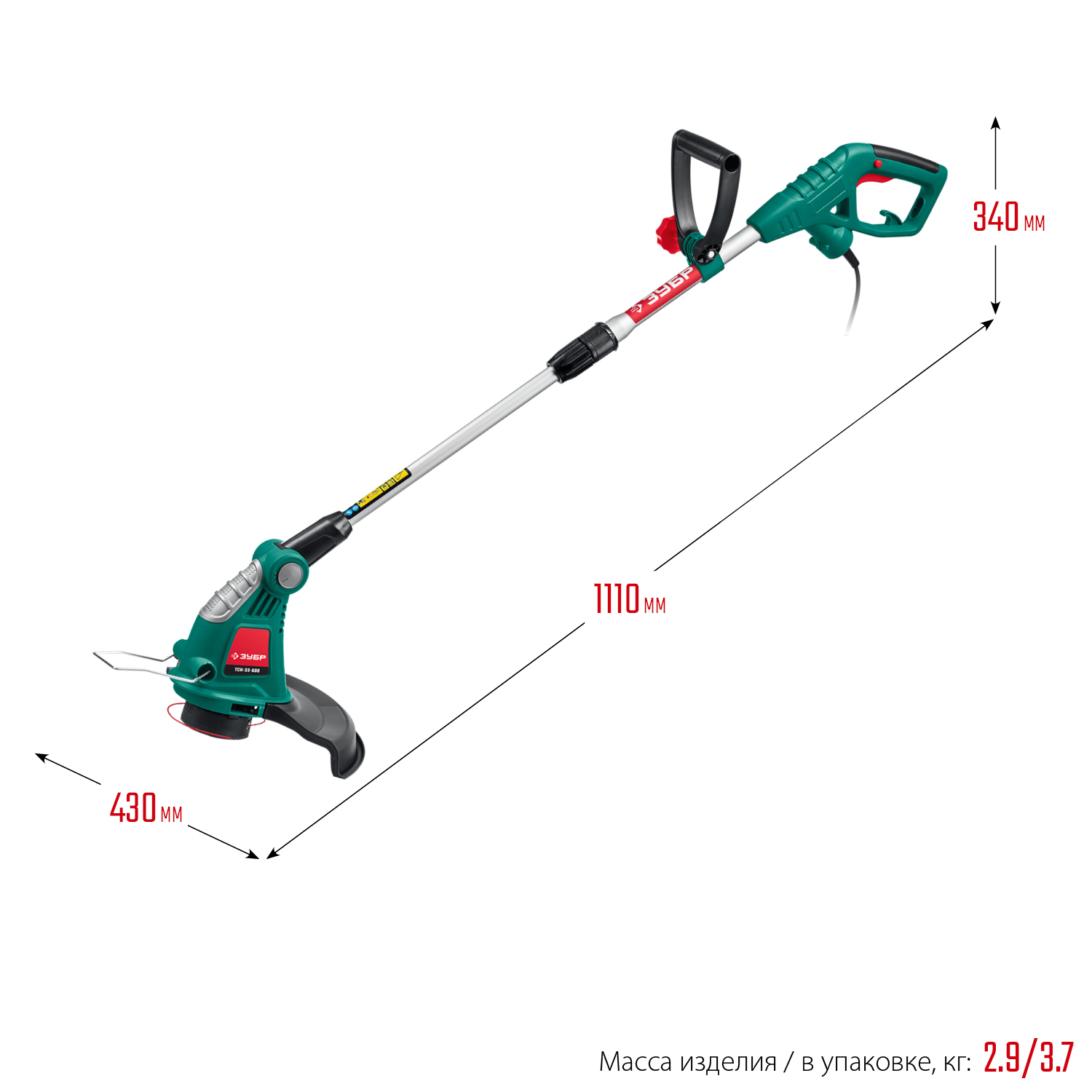 ЗУБР 600 Вт, ш/с 33 см, сетевой триммер (ТСН-33-600) — фото 3