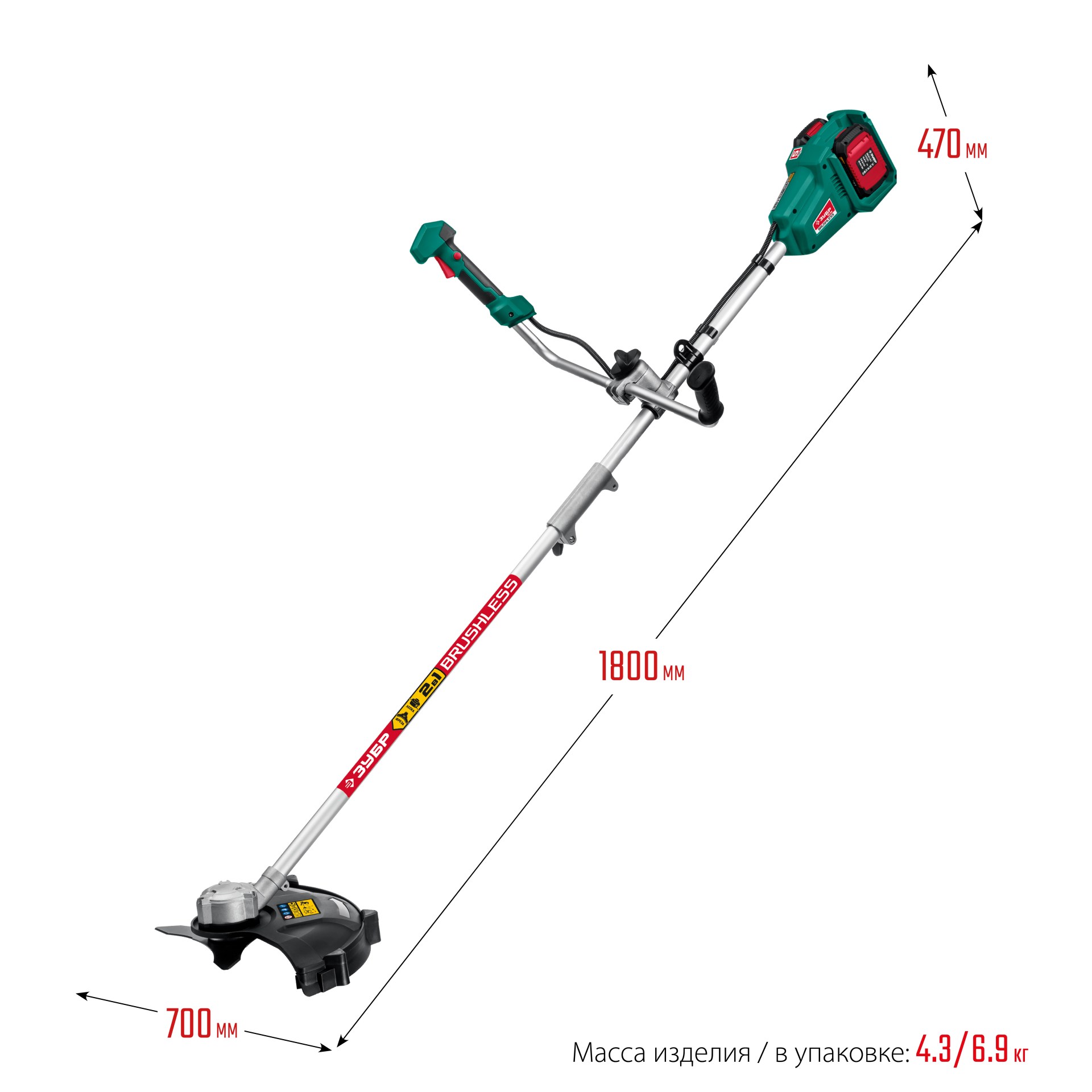 ЗУБР С1-18, 36 В, 35/25.5 см, 2х18 В АКБ (2 А·ч), бесщеточный триммер (ТАБ-365-22) — фото 3