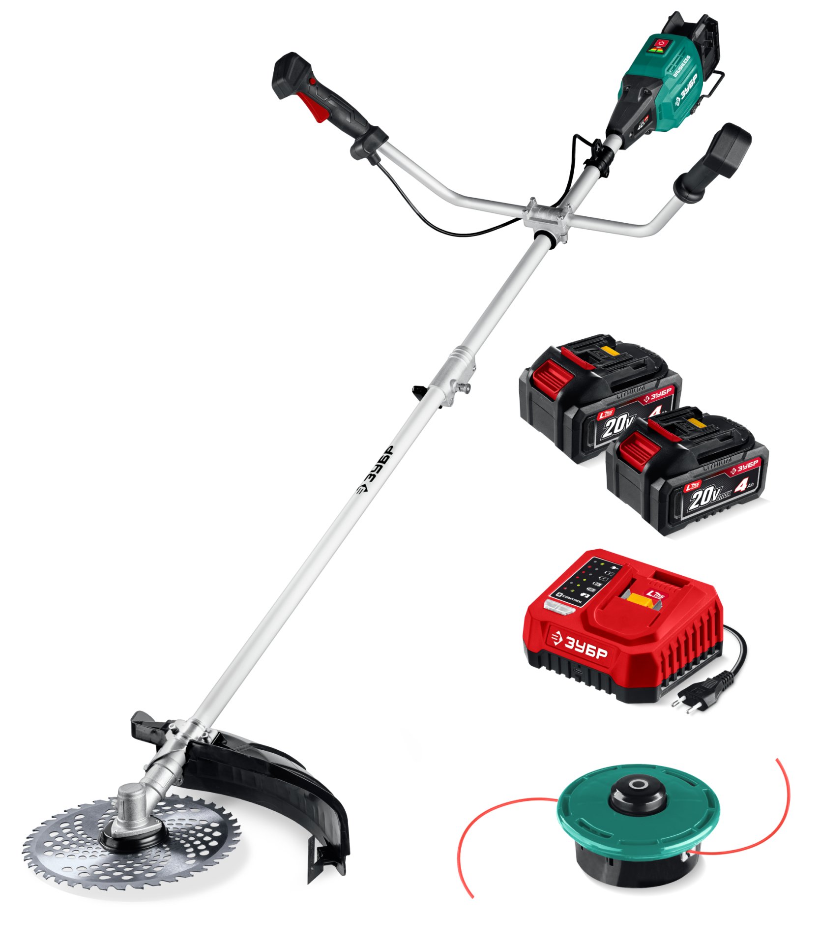 ЗУБР 40 В (2x20В), 430 мм, 2 АКБ LMS (4 Ач), триммер-коса аккумуляторный бесщеточный (ТАБ-4043-42)