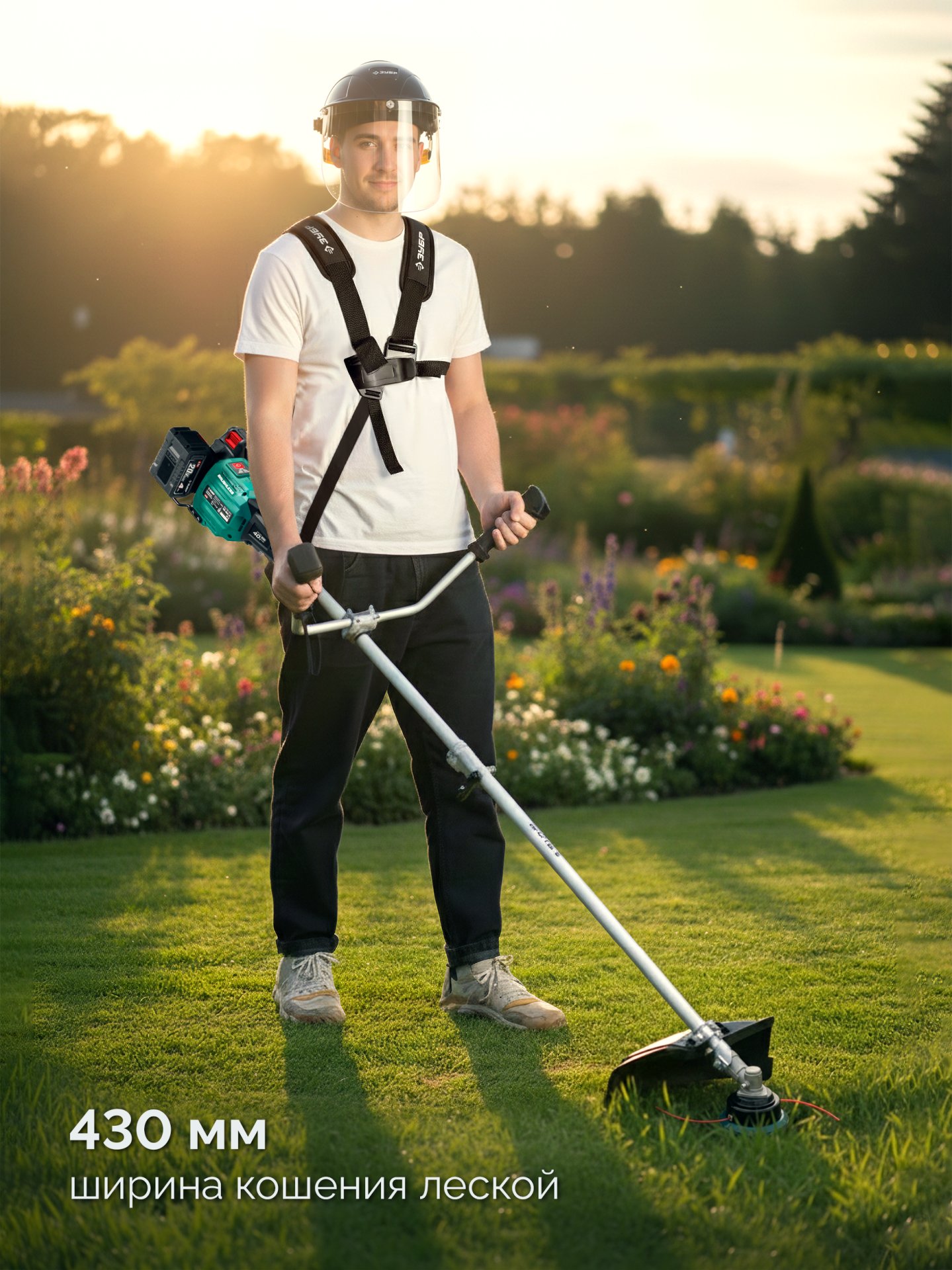 ЗУБР 40 В (2x20В), 430 мм, 2 АКБ LMS (4 Ач), триммер-коса аккумуляторный бесщеточный (ТАБ-4043-42) — фото 6