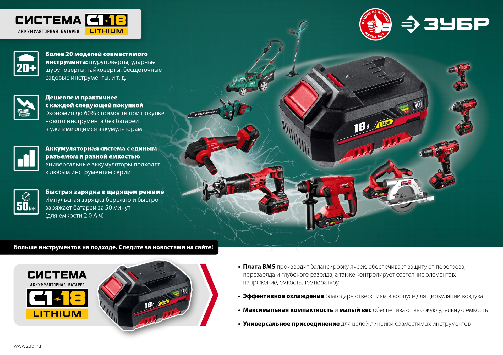 ЗУБР С1-18, 36 В, 43 см, 2х18 В АКБ (4 А·ч), бесщеточная газонокосилка (ГКЛ-4336-42) — фото 19