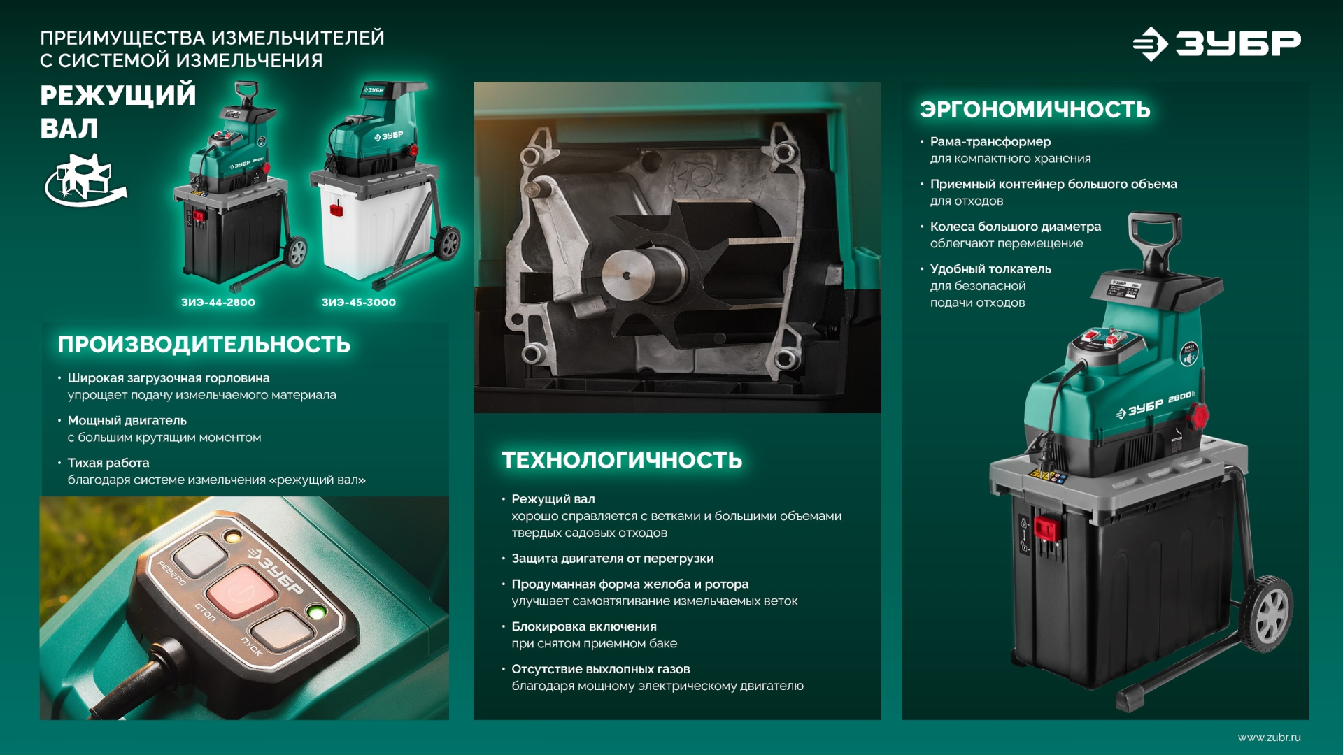 ЗУБР 2800 Вт, измельчитель садовый электрический (ЗИЭ-44-2800) — фото 25