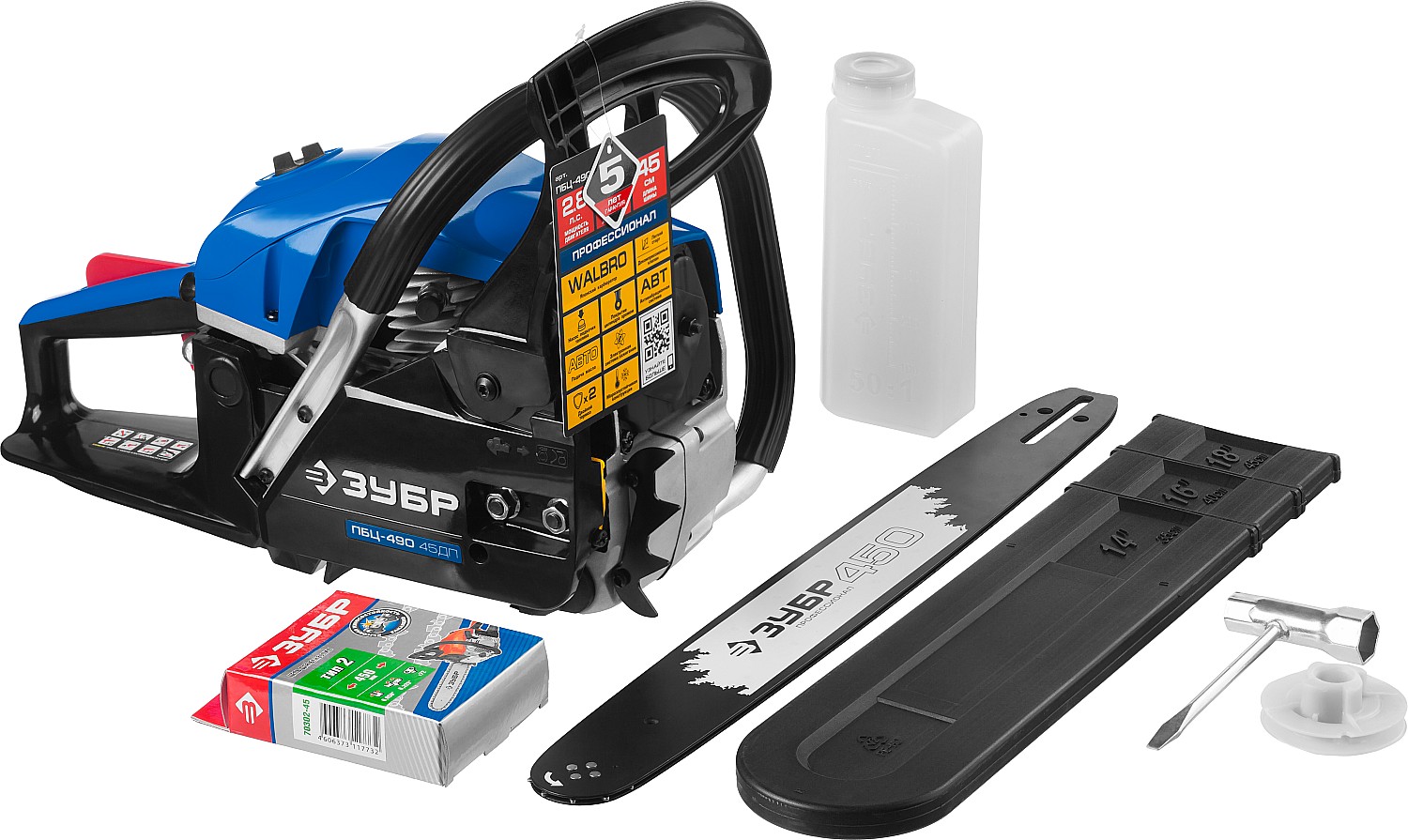 ЗУБР 49 см3, 45 см, бензопила, Профессионал (ПБЦ-490 45ДП) — фото 18