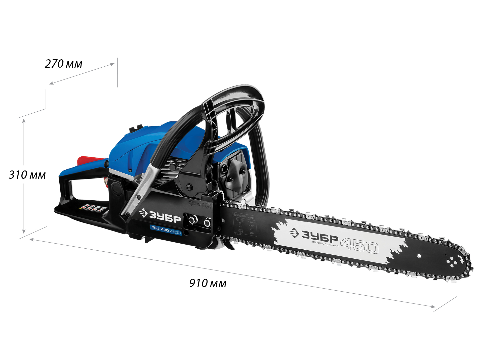 ЗУБР 49 см3, 45 см, бензопила, Профессионал (ПБЦ-490 45ДП) — фото 3