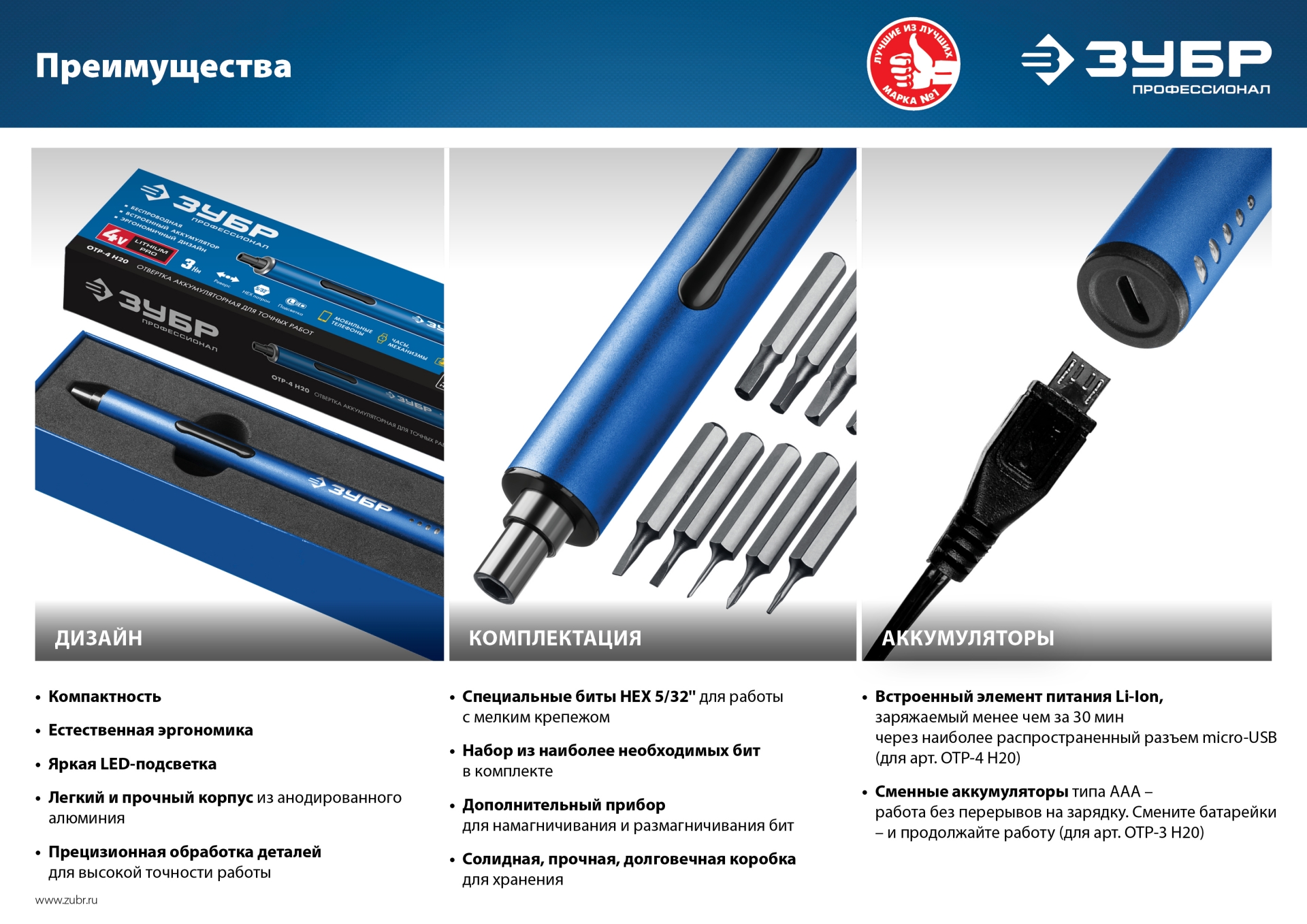 ЗУБР 4 Vmax, аккумуляторная отвертка для точных работ, 20 бит, Профессионал (ОТР-4 Н20) — фото 6