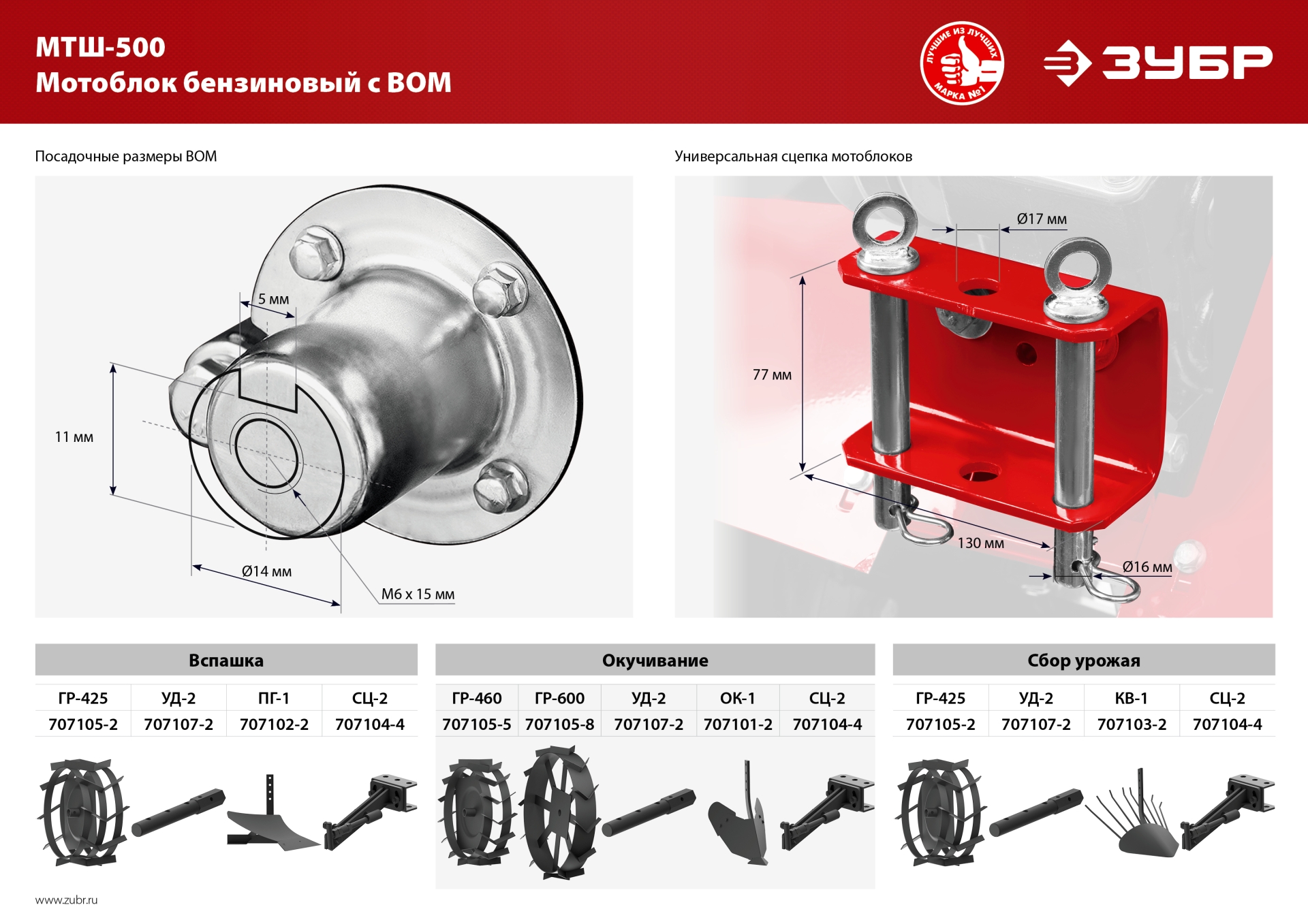 ЗУБР 7 л.с., мотоблок с ВОМ (МТШ-500) — фото 29