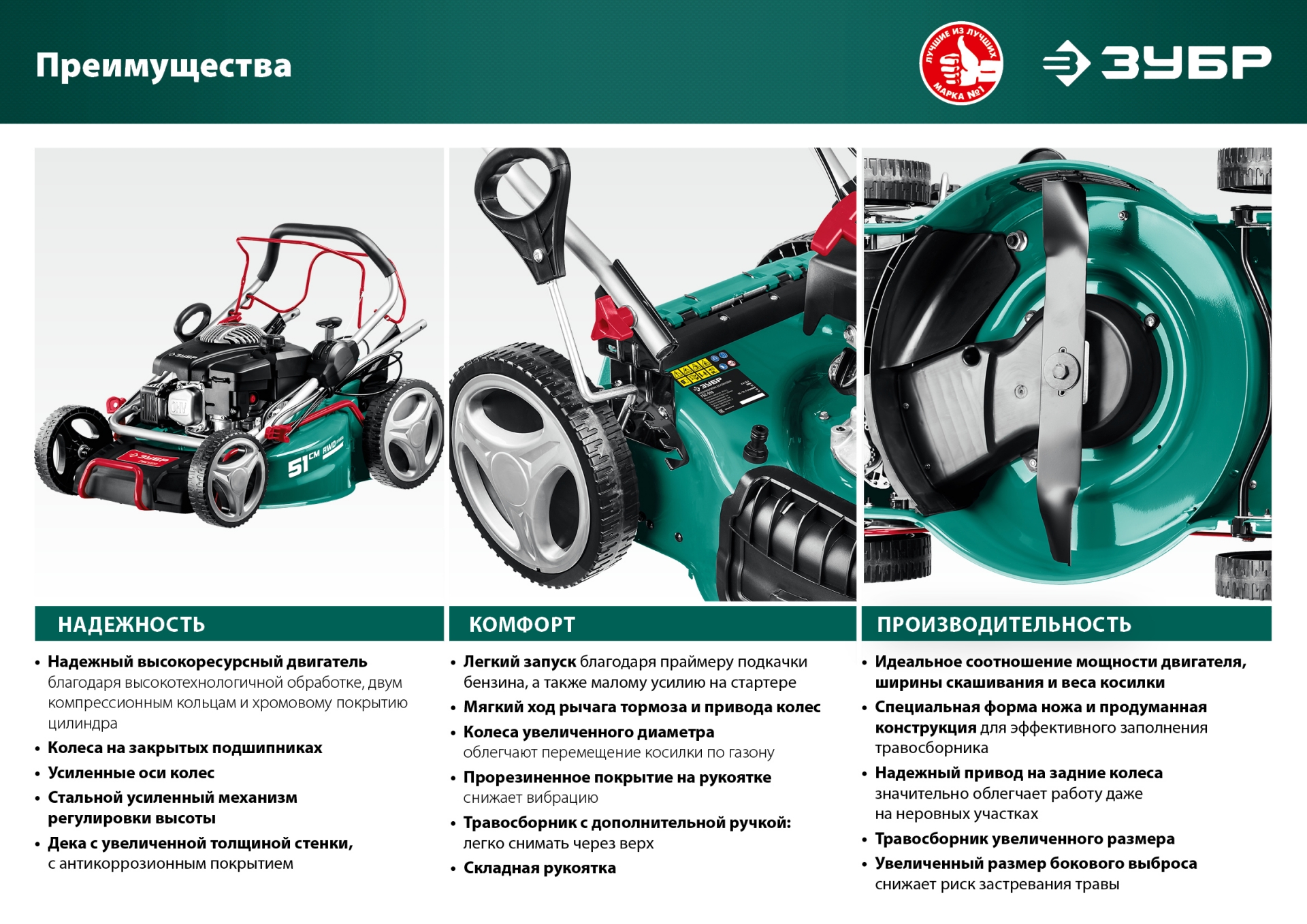 ЗУБР 510 мм, 6.5 л.с., бензиновая самоходная газонокосилка (ГБС-510) — фото 22