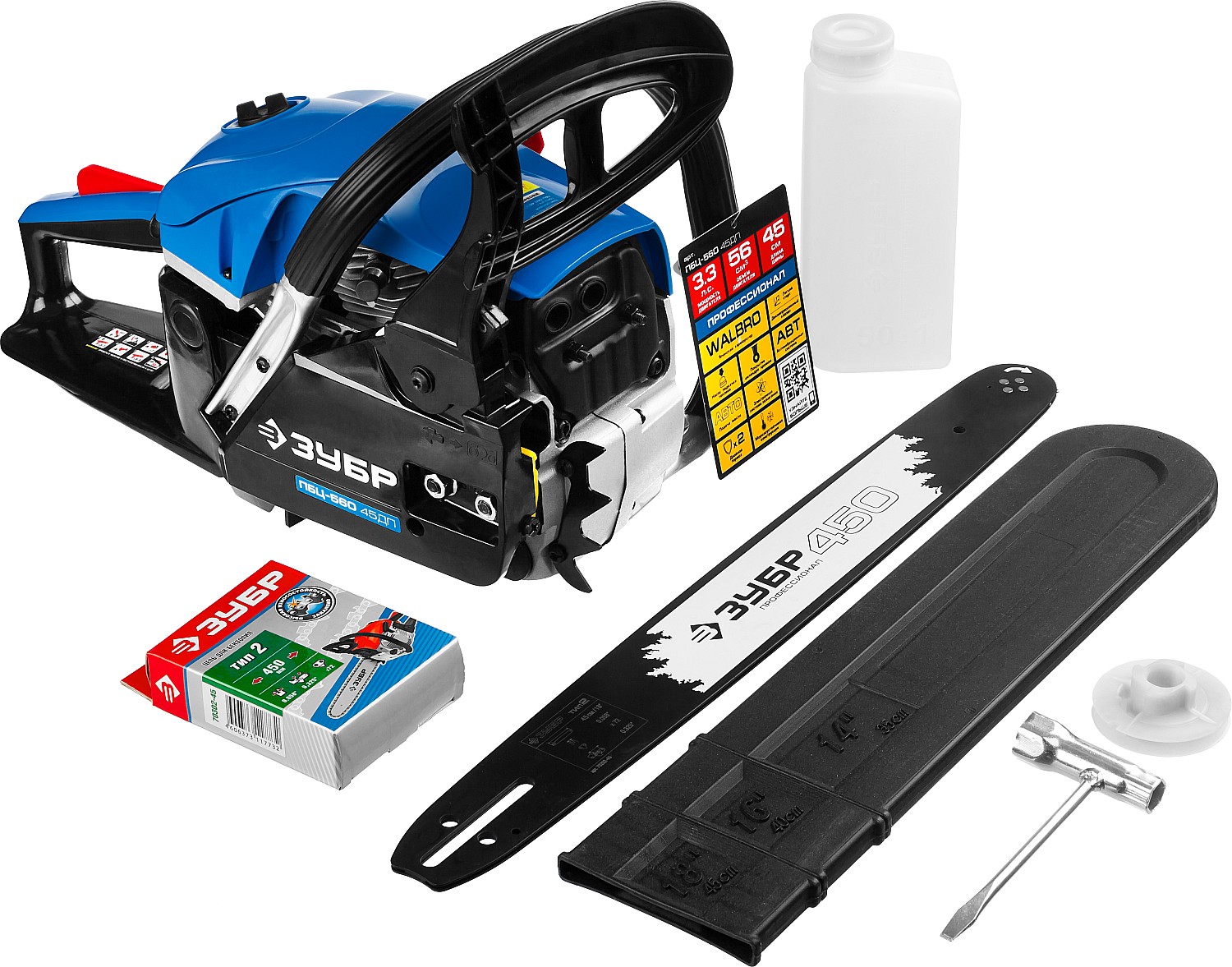 ЗУБР 56 см3, 45 см, бензопила, Профессионал (ПБЦ-560 45ДП) — фото 13