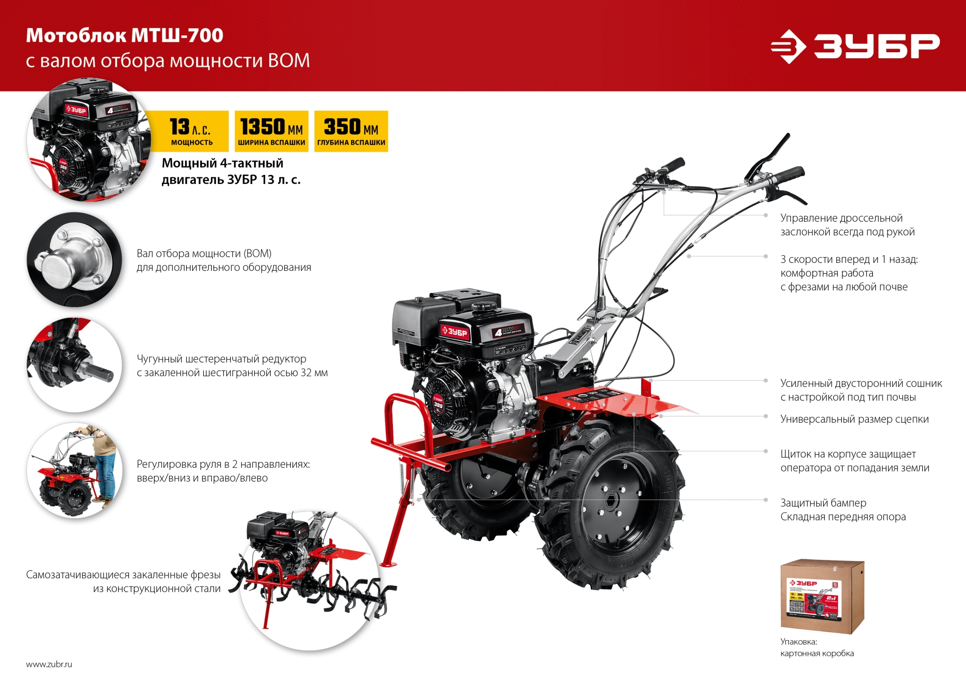 ЗУБР 13 л.с., мотоблок с ВОМ (МТШ-700) — фото 34