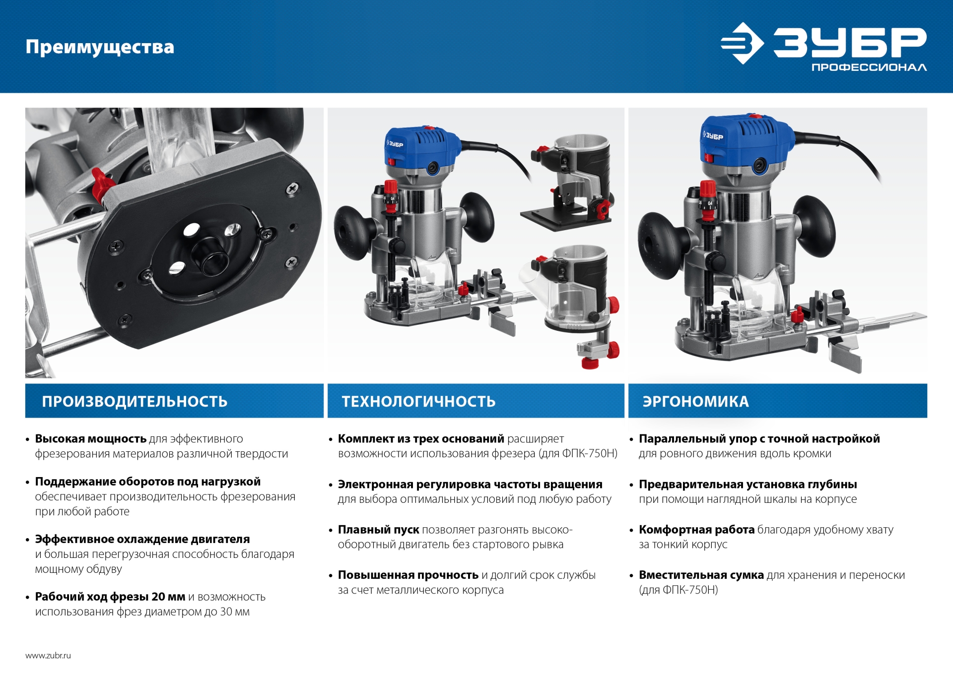 ЗУБР 750 Вт, кромочный фрезер, сумка, 3 основания, Профессионал (ФПК-750Н) — фото 14