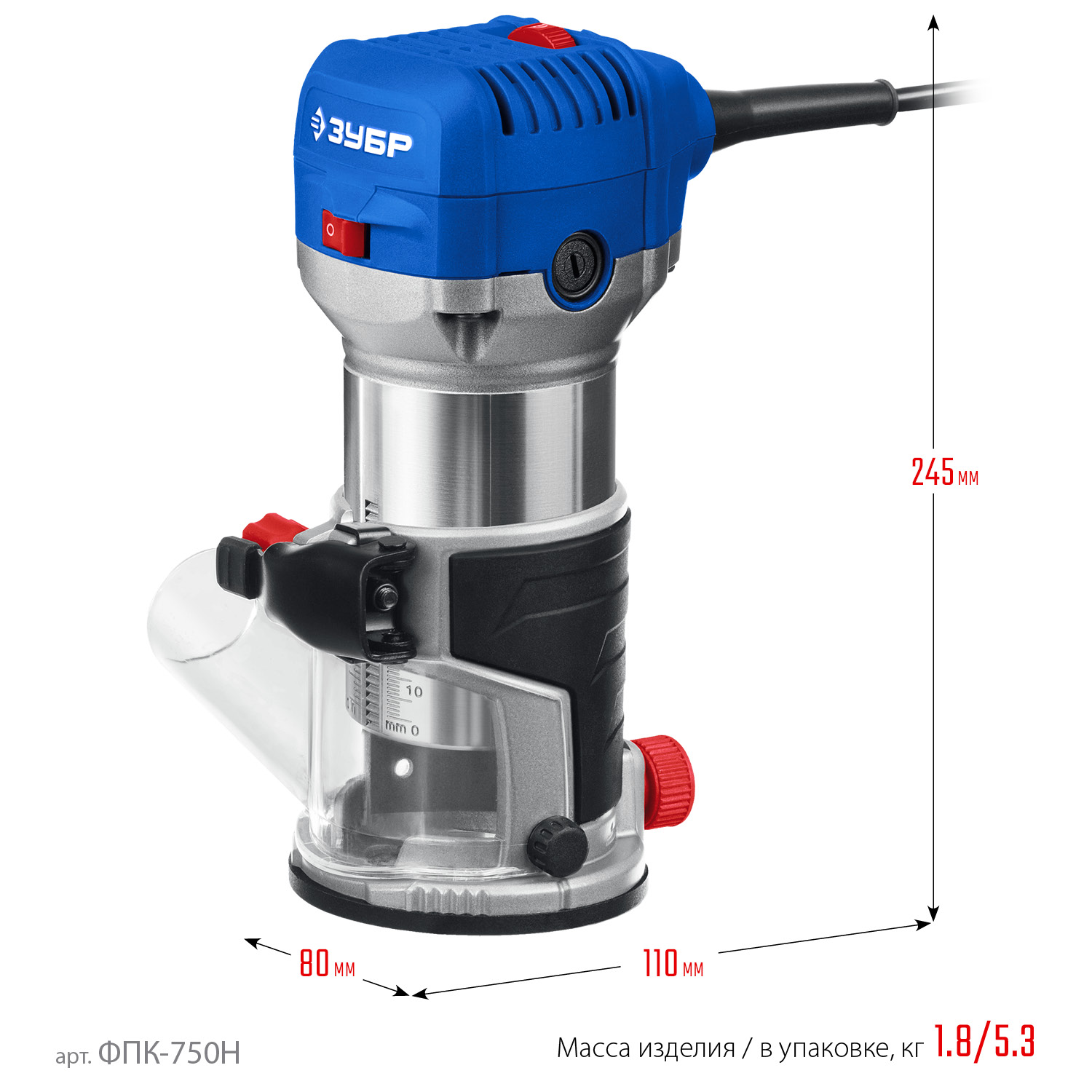 ЗУБР 750 Вт, кромочный фрезер, сумка, 3 основания, Профессионал (ФПК-750Н) — фото 3