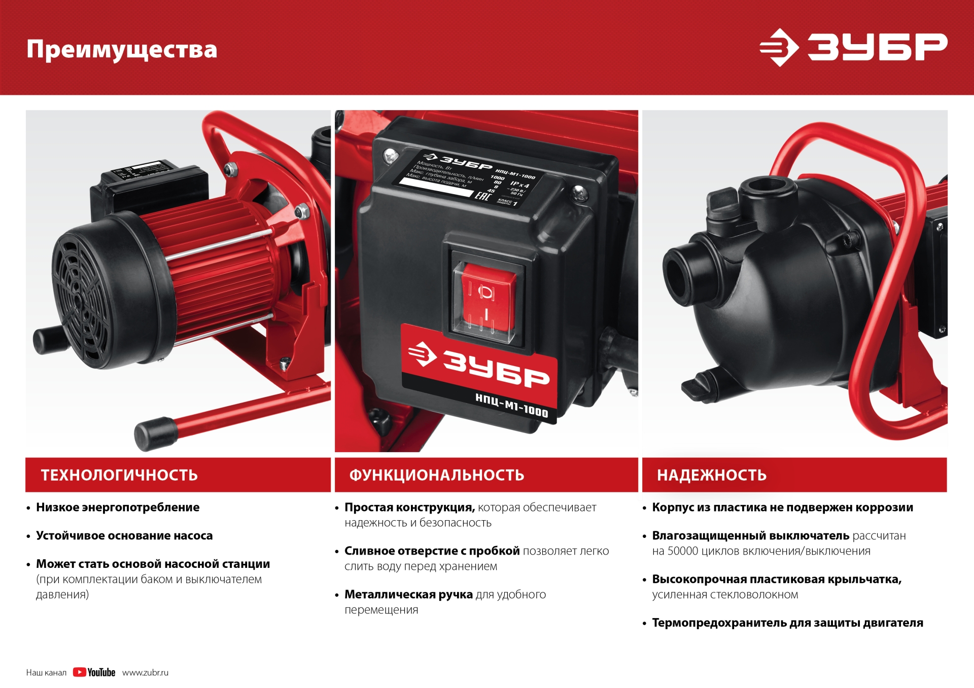ЗУБР 600 Вт, поверхностный (садовый) центробежный насос (НПЦ-М1-600) — фото 12