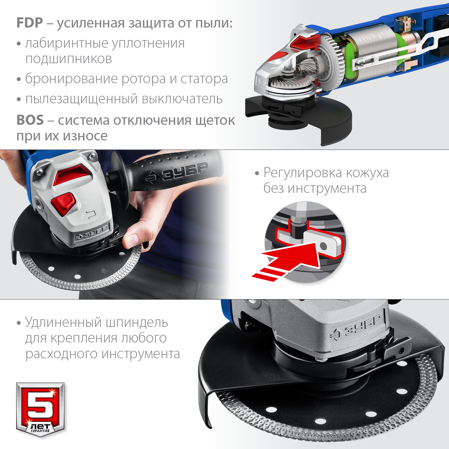 ЗУБР 1500 Вт, d125 мм, УШМ, регулировка оборотов, Профессионал (УШМ-П125-1500 ЭПСТ) — фото 7