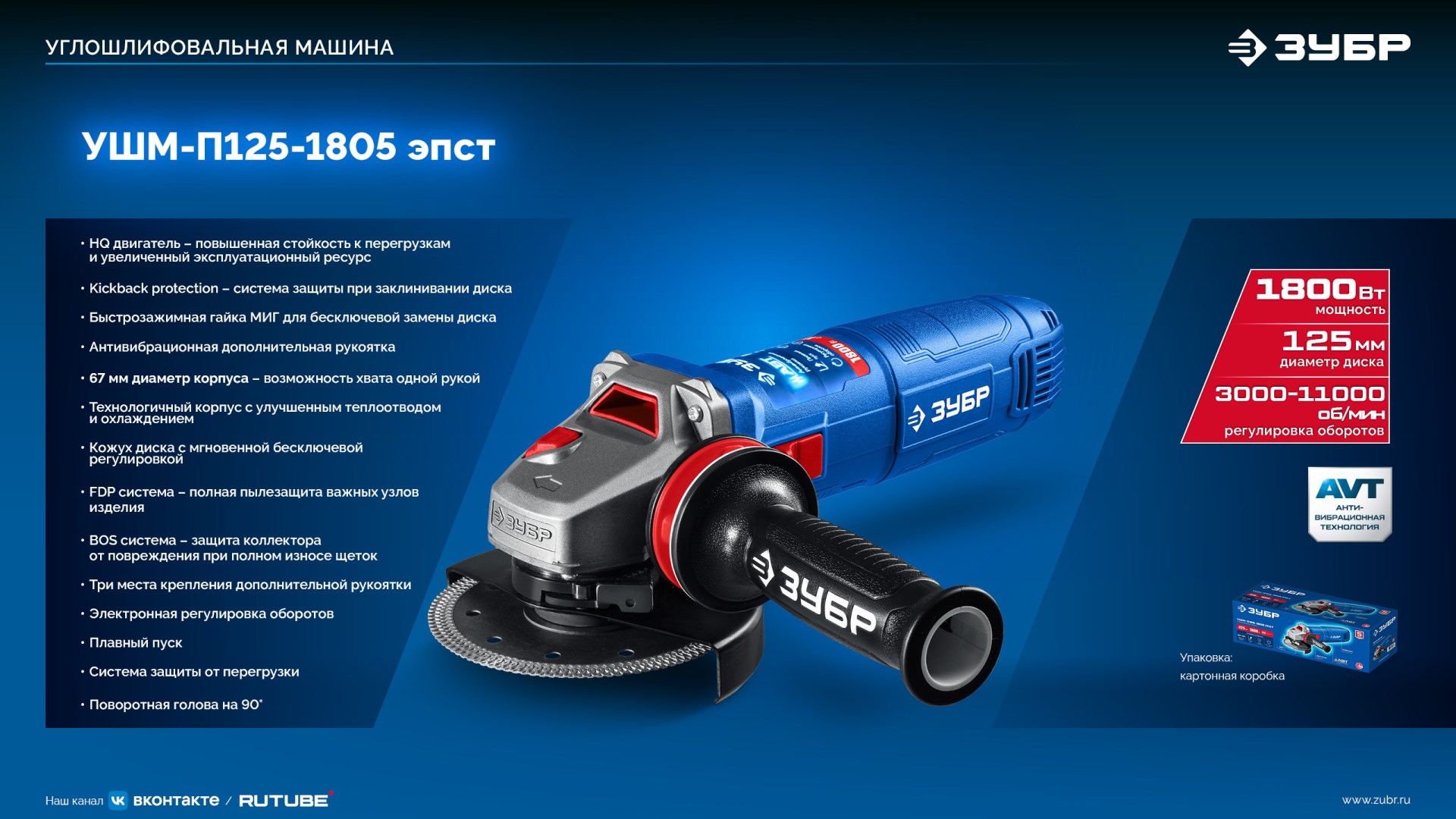 ЗУБР 1800 Вт, d125 мм, УШМ, регулировка оборотов, фланец ″МИГ″, Профессионал (УШМ-П125-1805 ЭПСТ) — фото 16