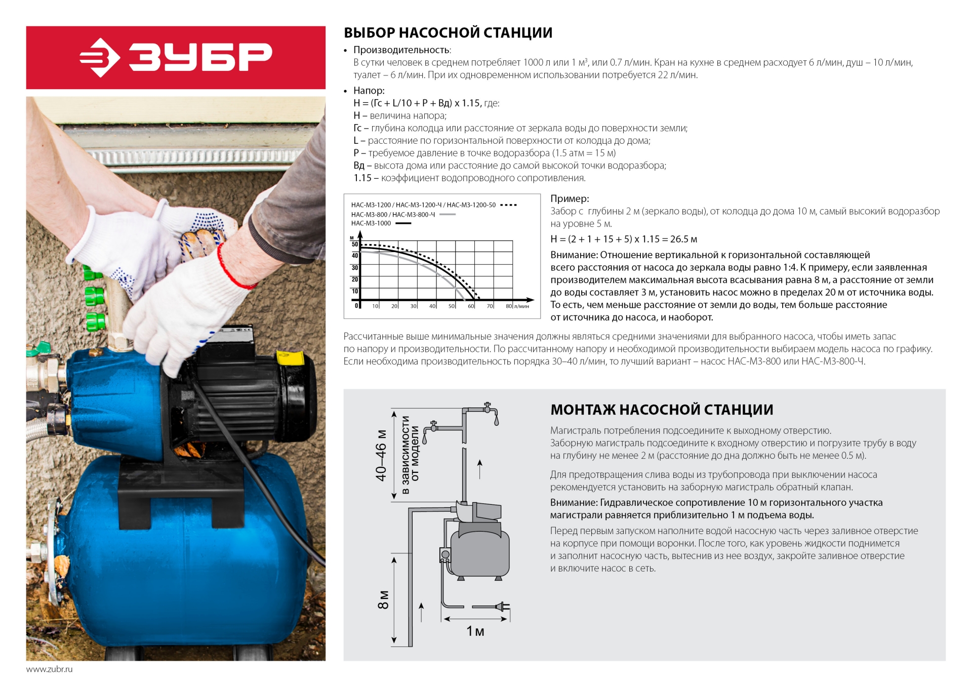 ЗУБР 1200 Вт, бак 50 л, автоматическая насосная станция (НАС-М3-1200-50) — фото 13