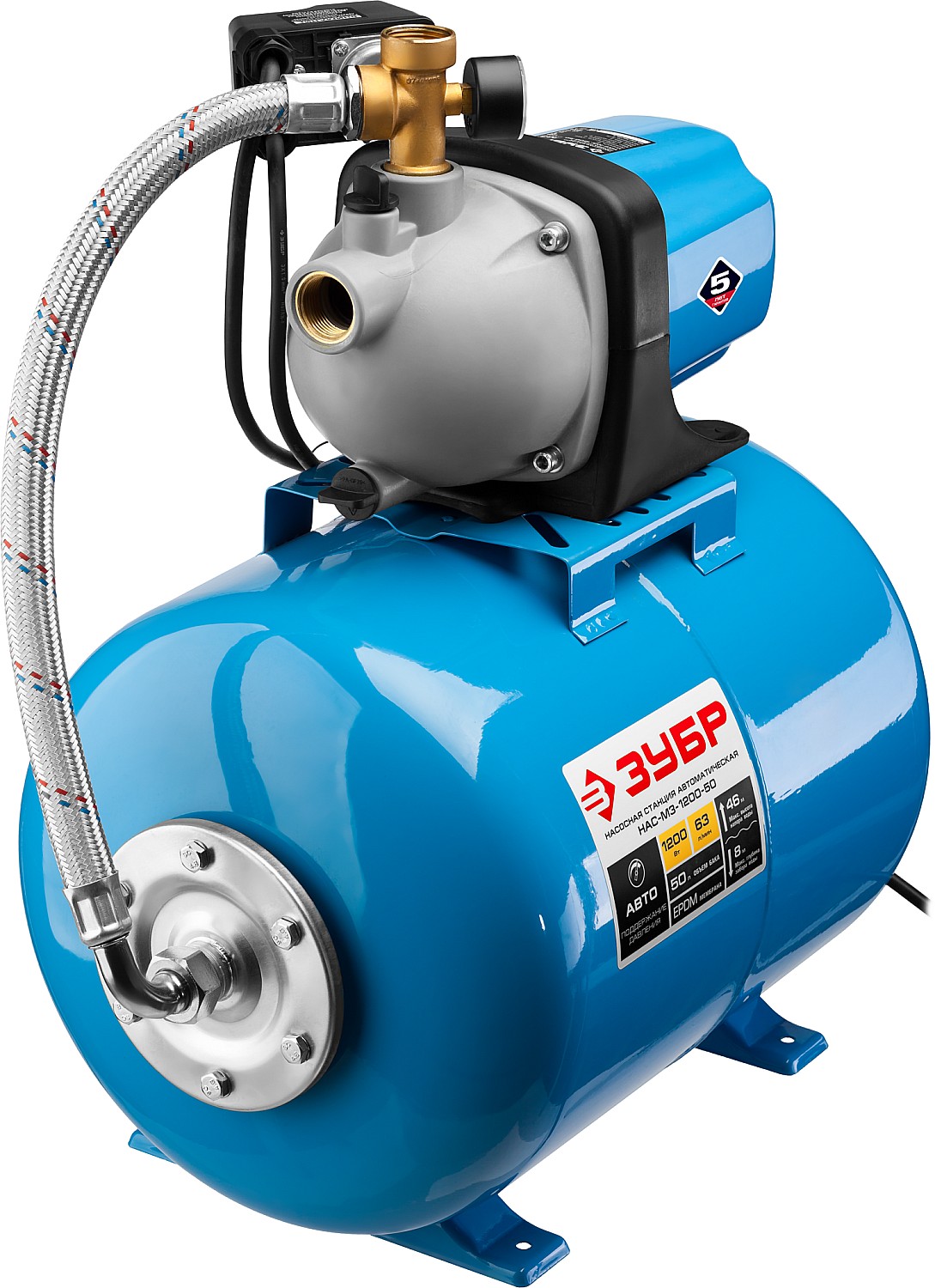 ЗУБР 1200 Вт, бак 50 л, автоматическая насосная станция (НАС-М3-1200-50) — фото 4