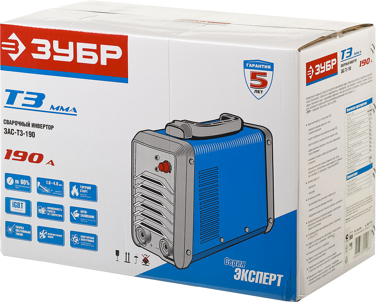 ЗУБР ММА, 190 А, MMA/TIG LIFT, сварочный аппарат инверторный, макс. электрод Ø 4.0 мм, Профессионал (ЗАС-Т3-190) — фото 21