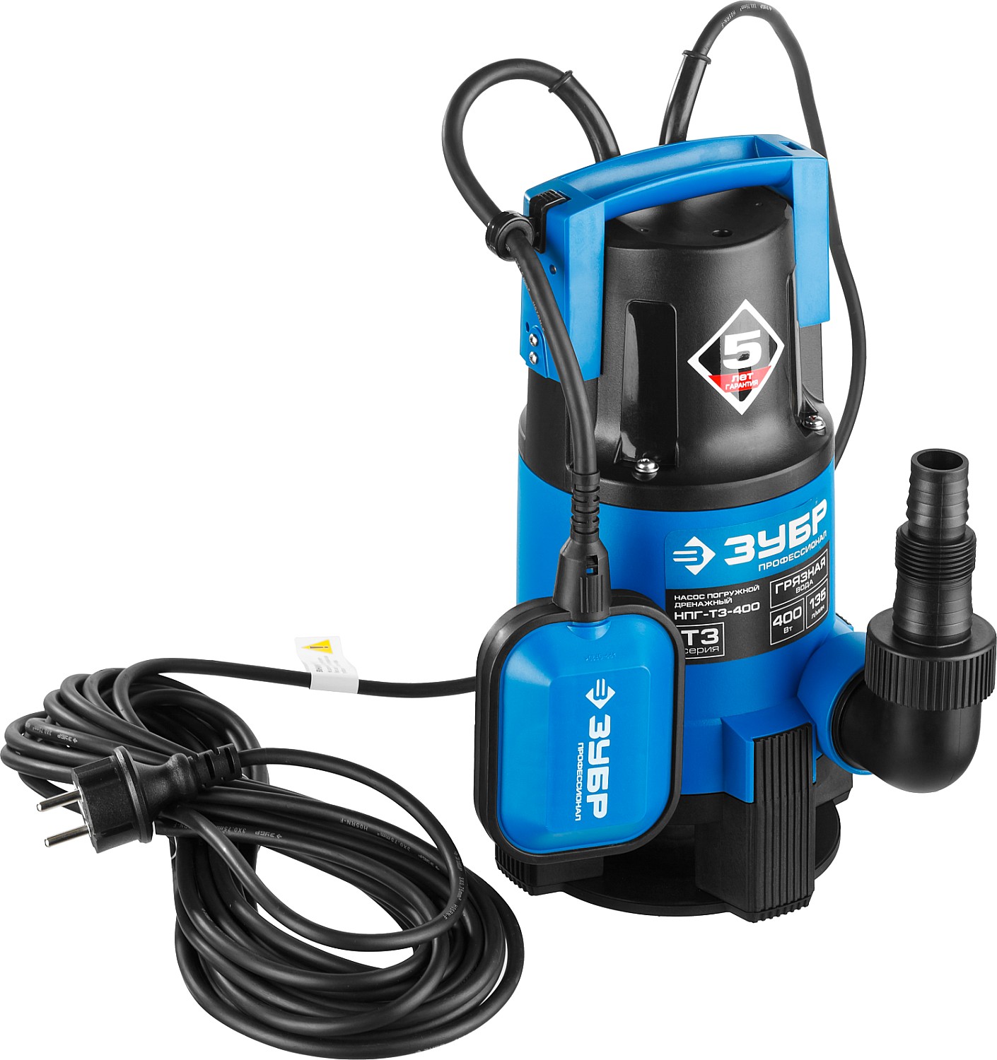 ЗУБР 400 Вт, дренажный насос для грязной воды, Профессионал (НПГ-Т3-400) — фото 6